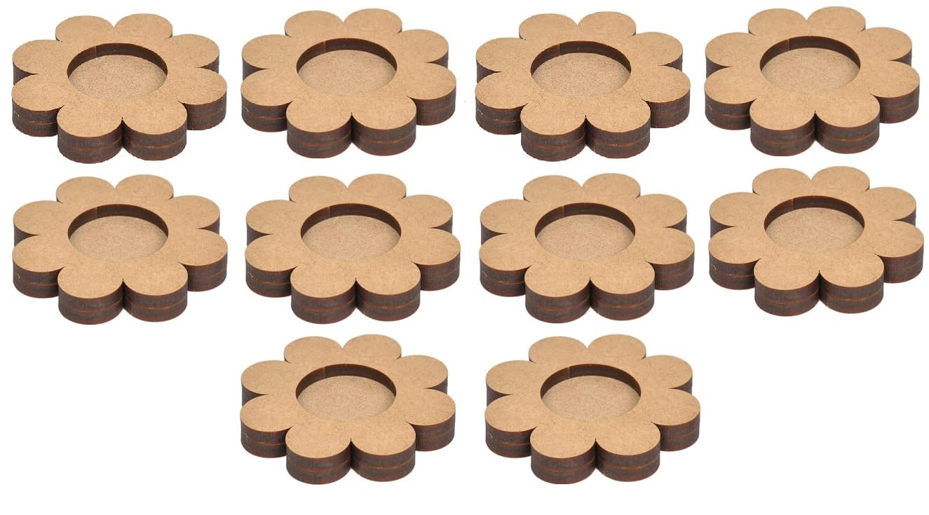 Pre-Marked MDF Tea Light Holder for Art & Craft, DIY Painting & Diwali Decoration Projects – 8 Petal Design, Size 3.5 x 3.5 Inches, Thickness 6mm (3mm+3mm), Set of 10-picture-11