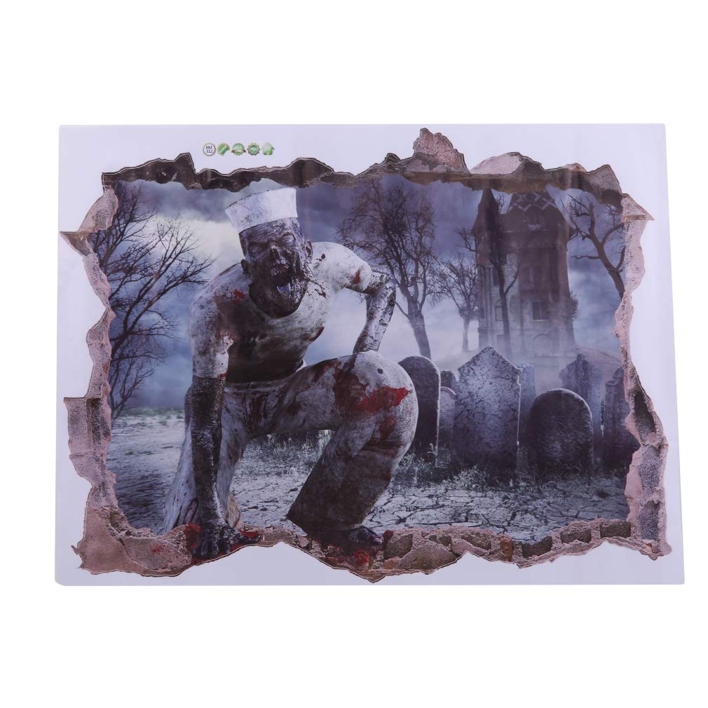 NIKOLay 3D Halloween Wall Sticker Lifelike Zombie Ghost Forest Clown Pattern Horror Sticker for Party,KM312