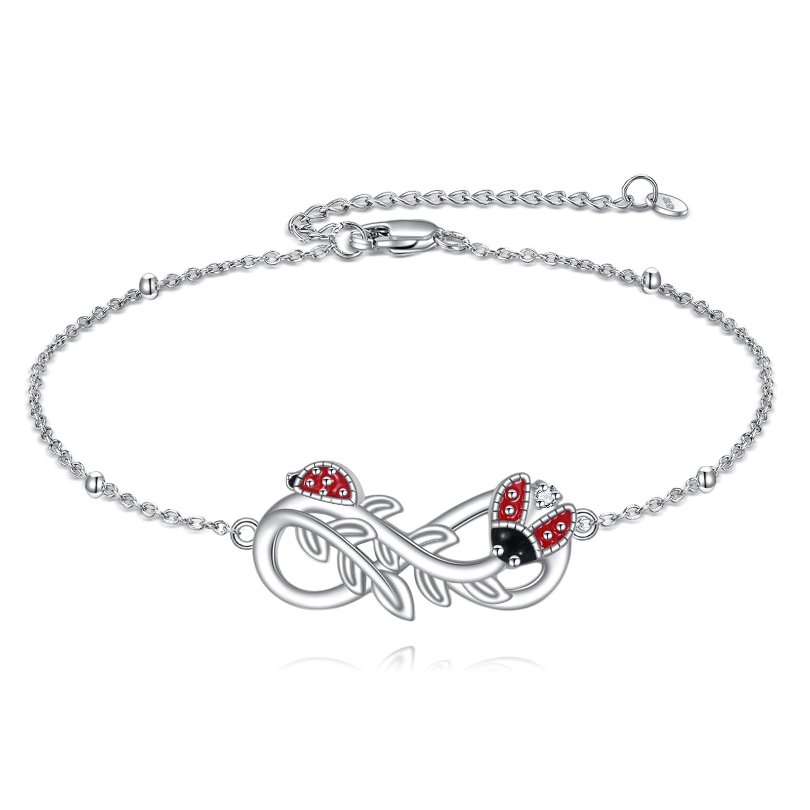ONEFINITY Pulsera de mariquita para mujer, plata de ley 925, diseño de mariquita, regalo para madre, hija, hermana, abuela
