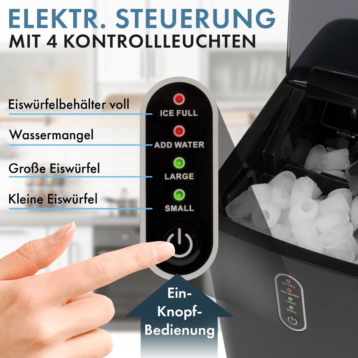 Clatronic® Eiswürfelmaschine schnelle Produktion - Eiswürfel in 10 Minuten | bis zu 10kg Eis in 24 Std. | Eiswürfel Maschine mit 2 Eiswürfelgrößen & 1,1L Wassertank | inkl. Eis-Schaufel | EWB 3798