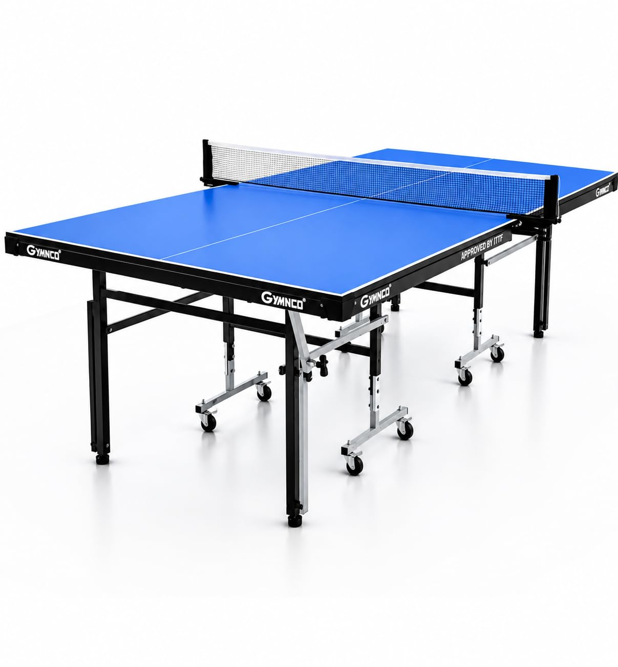 GYMNCO Practice Full Size Table Tennis Table with Wheel & Laminated Top, Table Cover, 2 Tt Racket & Balls, Blue-image-41