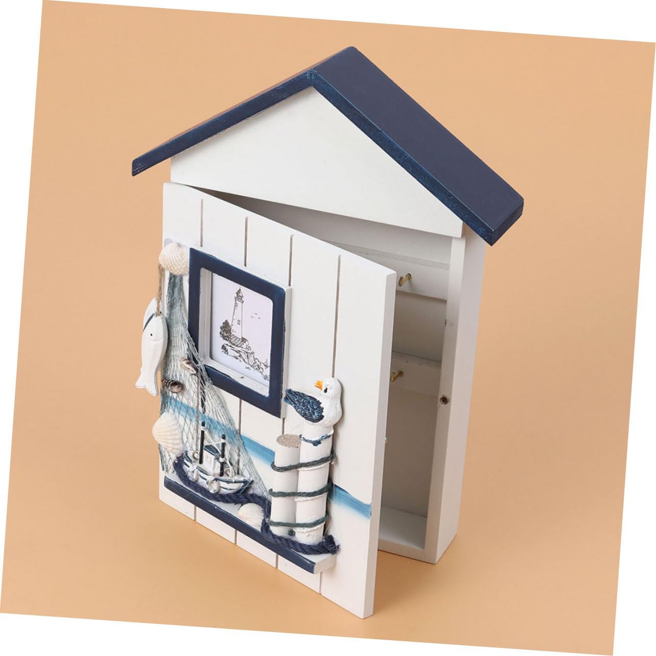 TOPBATHY Cassetta Portachiavi da Parete in Stile Costiero, Forma Casa, Mdf, 2 Pezzi, Decorativa per Ingresso e Casa