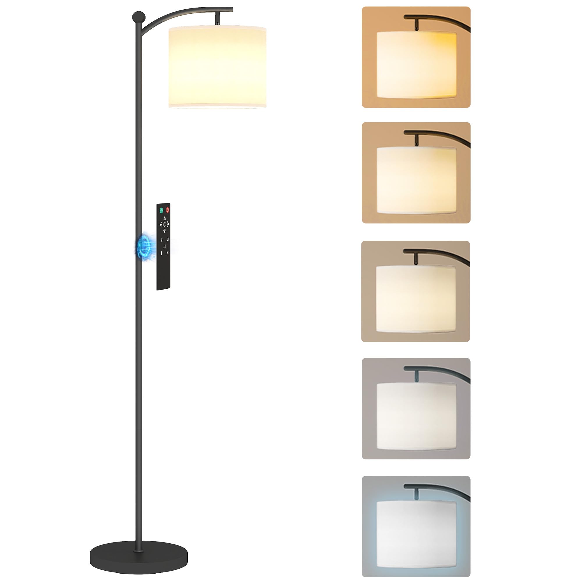 HOMCOM Lampadaire sur pied – Lampadaire salon avec LED dimmable 11 niveaux, 3000K/6000K, télécommande et minuterie 60 min