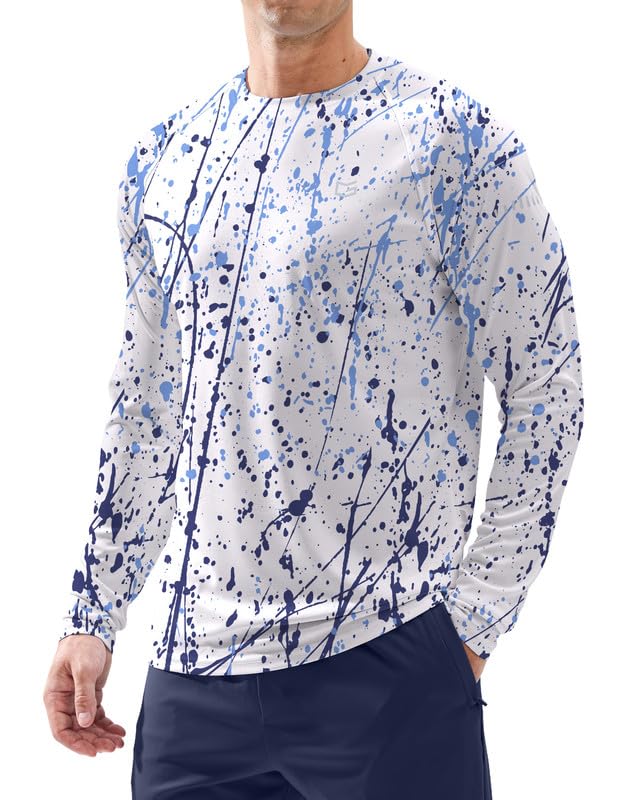 Image of Men's Sun Protection Swim Long Sleeve UPF 50+ Rash Guard Lightweight Shirts | SPF, UV, Workout, Hiking, Fishing, Athletic, Running, Thumb Hole, Reflective Design Shirt