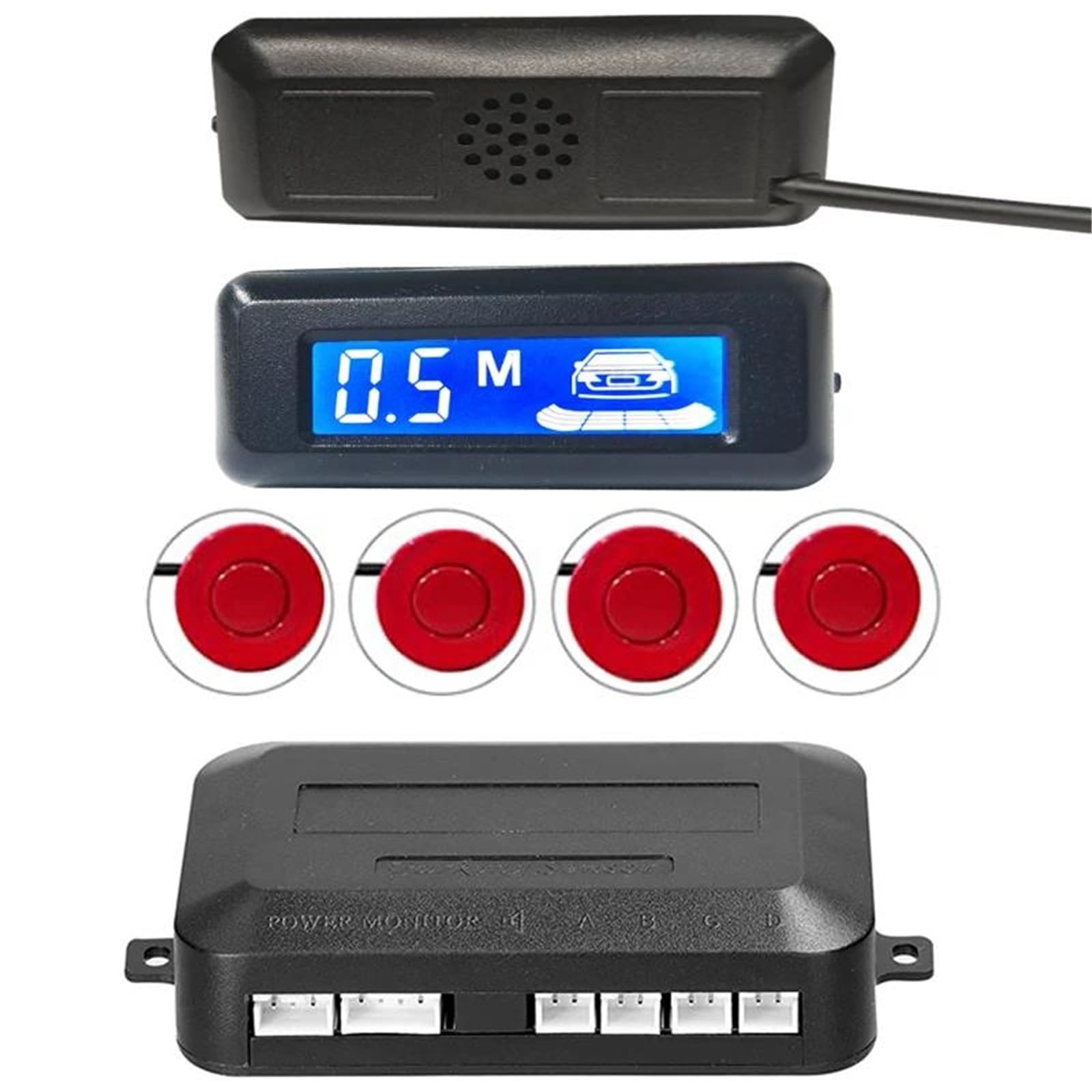 Kit sensori di parcheggio per Auto Parktronic, avvisatore Acustico per 4 sensori di parcheggio Posteriori (Rosso)