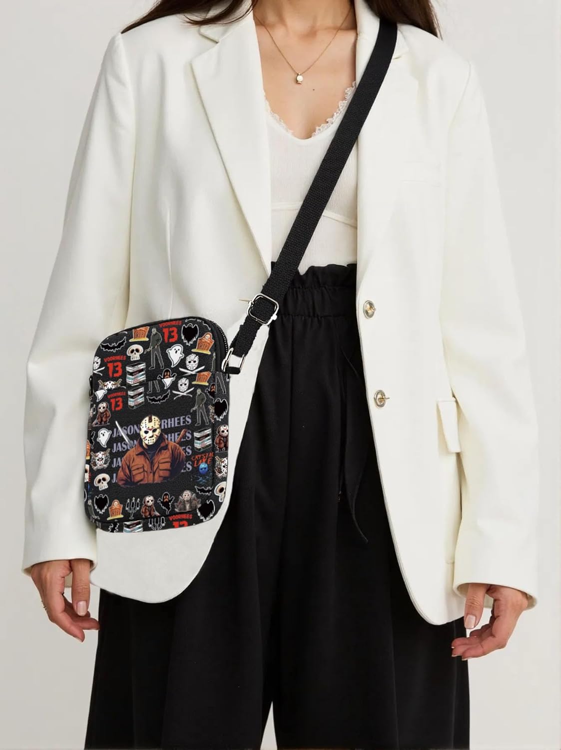 Horror Movie Inspired Crossbody Bag Series Killer Character Bag Jason Fans Bag Camp Crystal Lake Gift Spooky Season Gift (JasonVCrossBlk) - Image 2