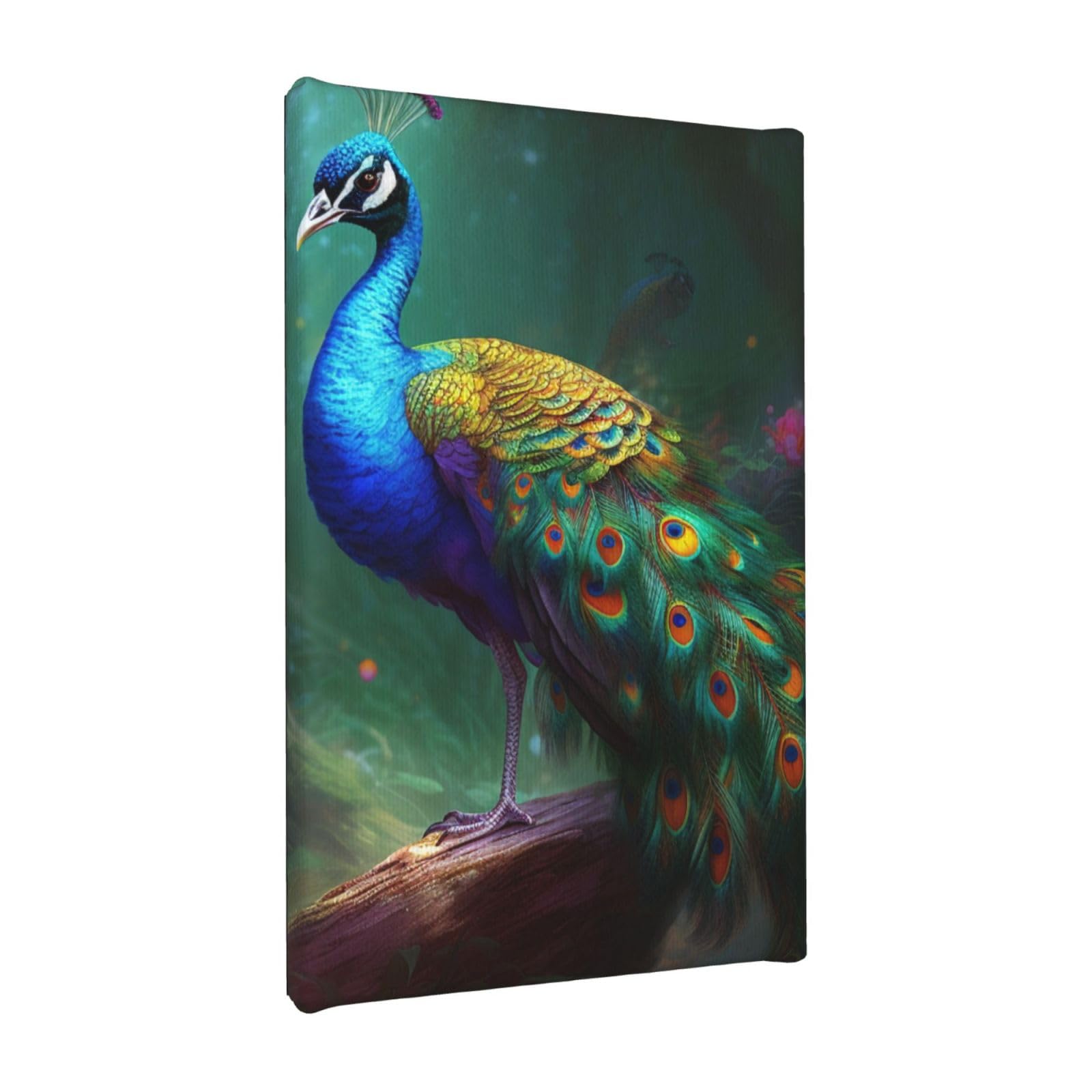 YKLJG Colorful Peacock Printed Wall Art Canvas Painting 20x30 CM Wooden Framed Picture Painting Artwork Prints for Bedroom Kitchen Home Office Decor