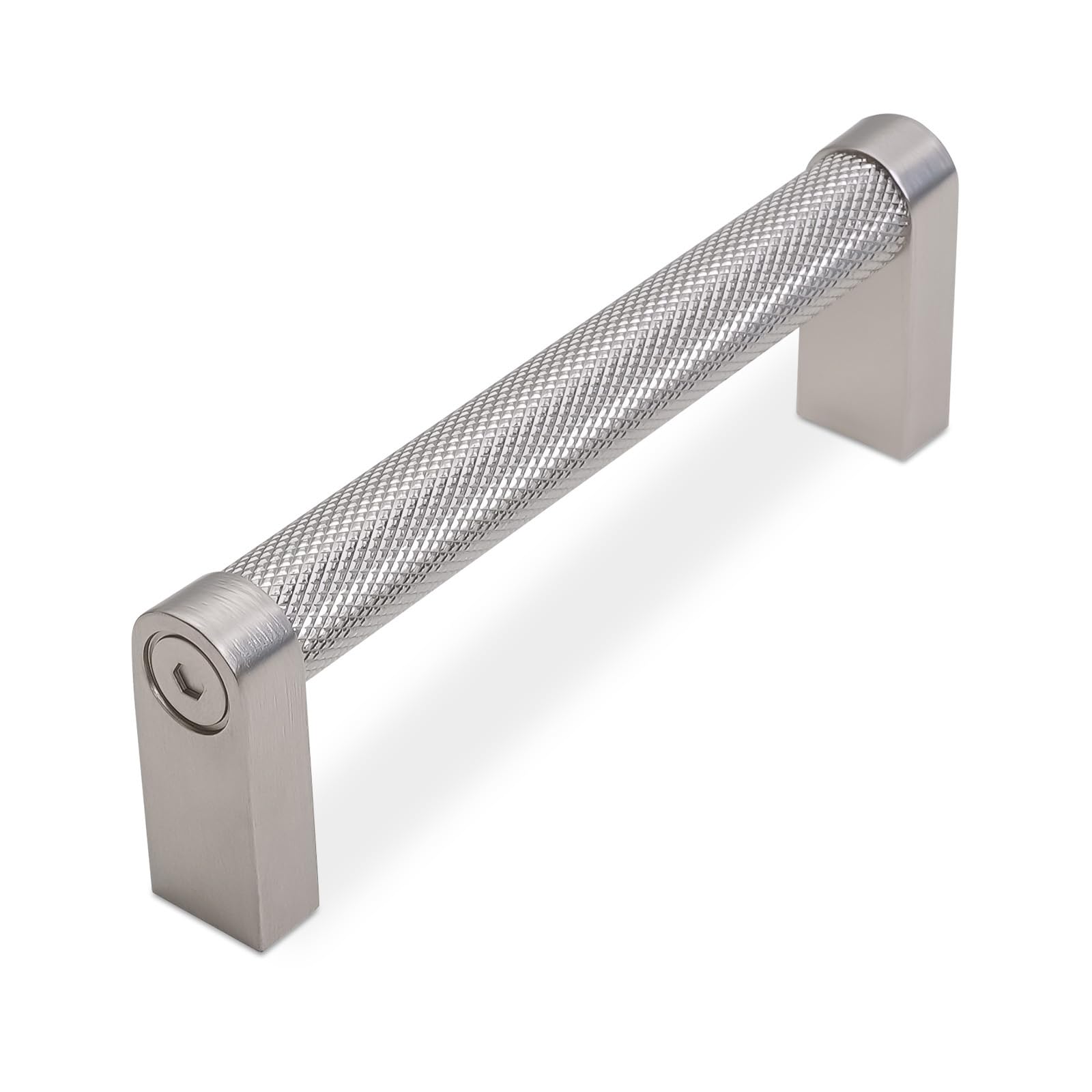 BUKOBYHE 10 Pack 3-3/4 Inch(96mm) Brushed Satin Nickel Kitchen Cabinet Handles Knurled Cabinet Pulls Silver Drawer Pulls Cabinet Hardware