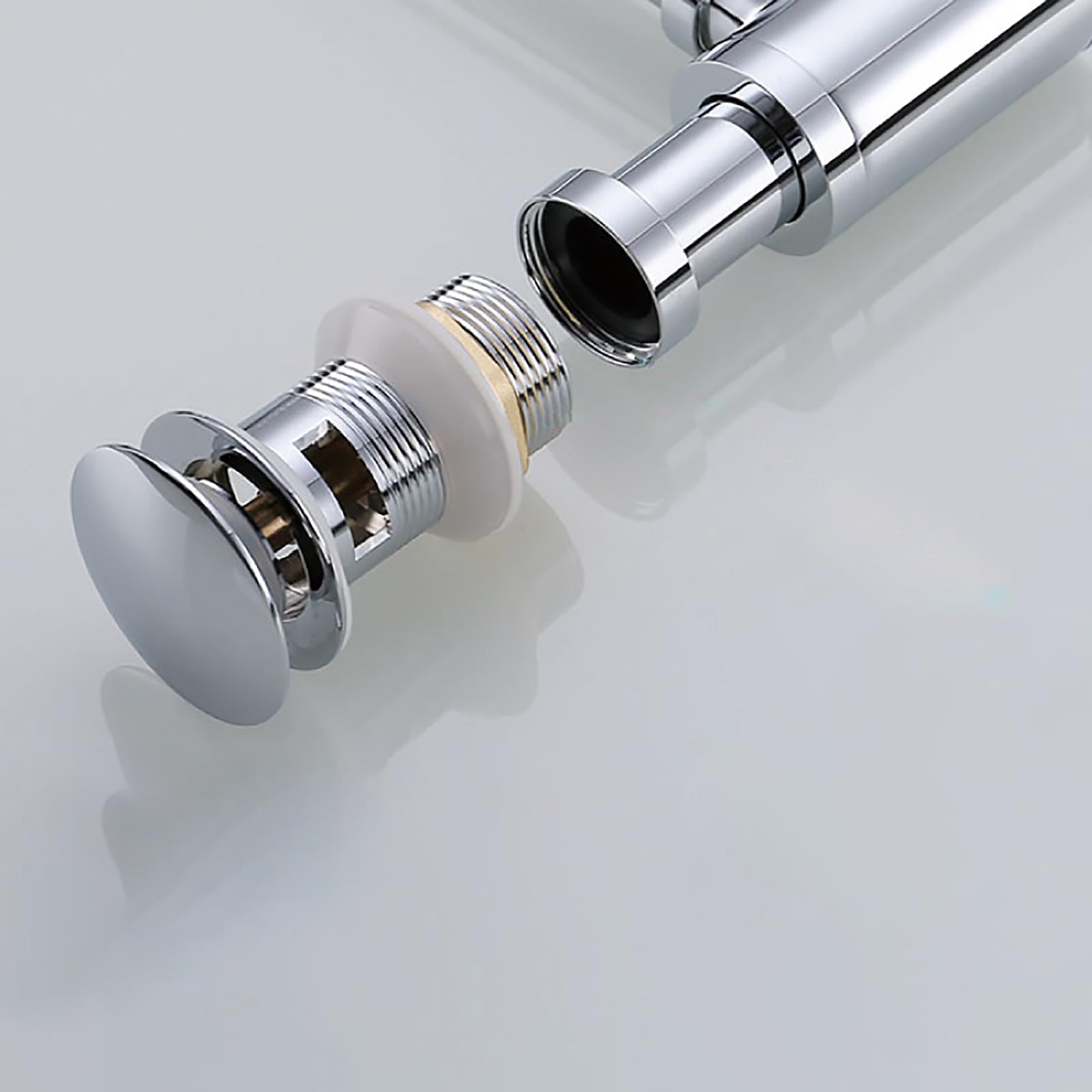 Syphon Waschbecken mit Pop Up Ablaufventil und Überlauf,Reinigungsöffnung,Geruchsverschluss,Höhenverstellbares Waschtisch Siphon für Badezimmer Küchenspüle,1 1/4″