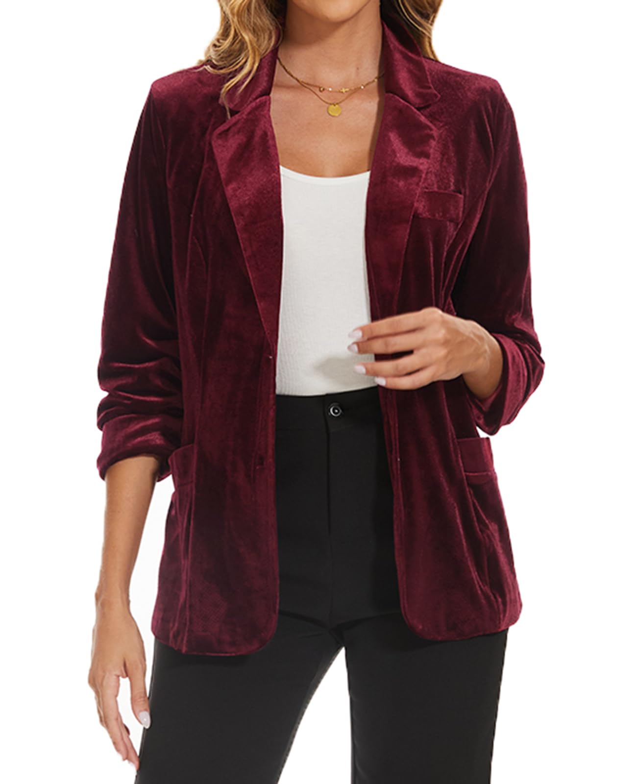 MINTLIMIT Womens Velvet Blazer Suit Jacket Casual Work Office Long Sleeve Fully Lined Blazer Jacket with Pocket Outerwear
