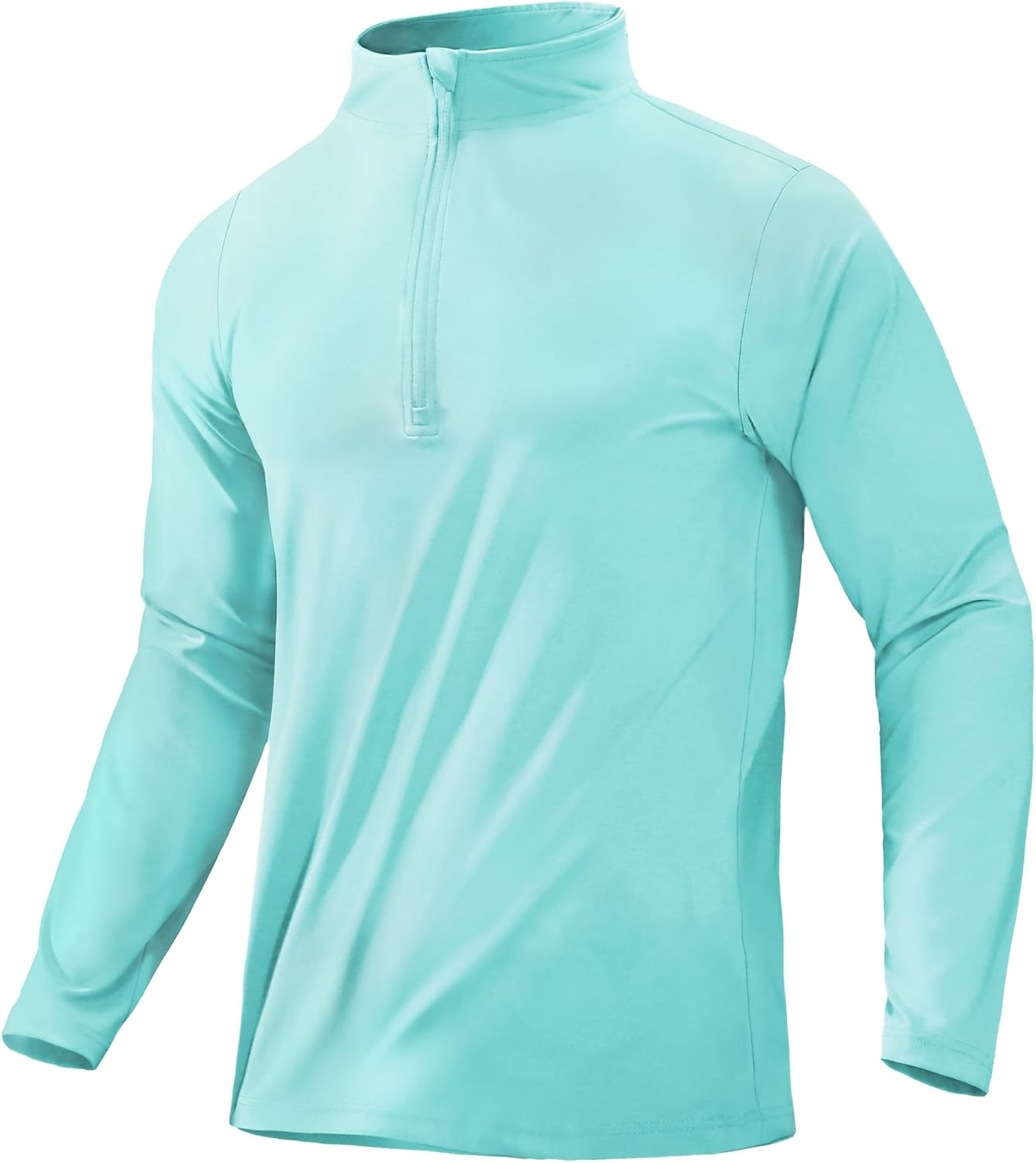MIER Mens Quarter Zip Pullover Dry Fit Lightweight 1/4 Zip Long Sleeve Shirts for Athletic Running Golf Hiking, UPF 50+ Light Green Small