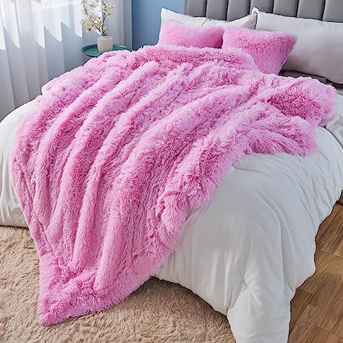 GONAAP Fuzzy Faux Fur Throw Blanket Queen Size Light Pink Super Soft Cozy Plush Fuzzy Shaggy Blanket for Couch Sofa Bed (Light Pink, Queen(90"x90"))