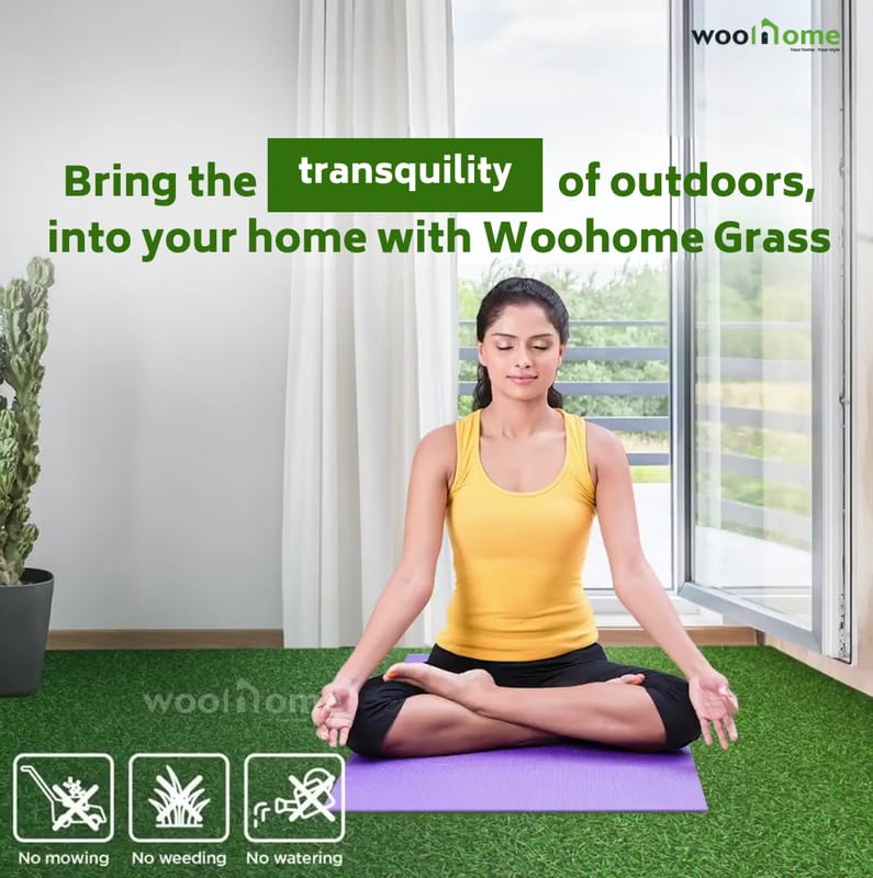 Image of Woohome 35mm Artificial Grass Mat for Balcony | Green Grass Carpet for Balcony | All-Weather Home and Office Edition (Size - 4X3 Ft | Green grsaa Capet for Balcony)