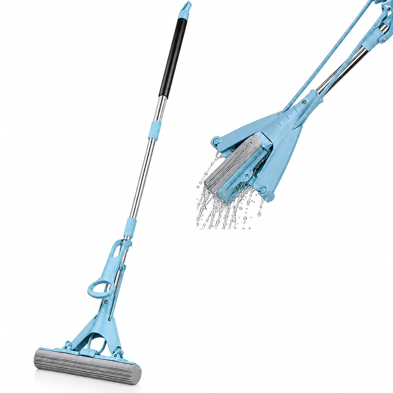 Amos Blue Super Mop With 1 Pva Super Absorbent Sponge Heads, Telescopic Handle - Floor Mop For Hardwood Laminated Floor, Kitchen, Bathroom | Home Cleaning Tools, Eezy Cleaning,