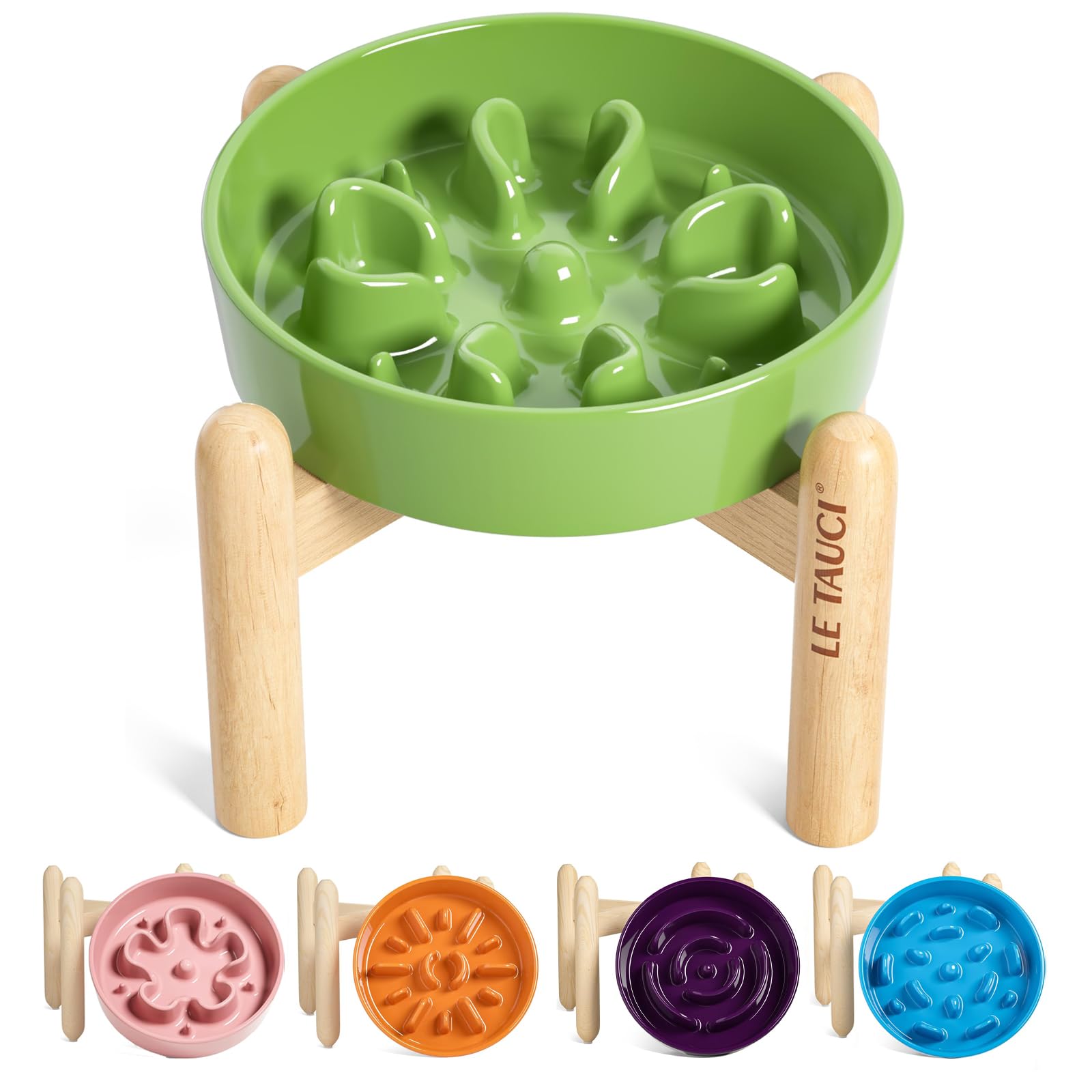 LE TAUCI Ceramic Slow Feeder Dog Bowls Elevated, Small 350 ml Clover Green — image 1