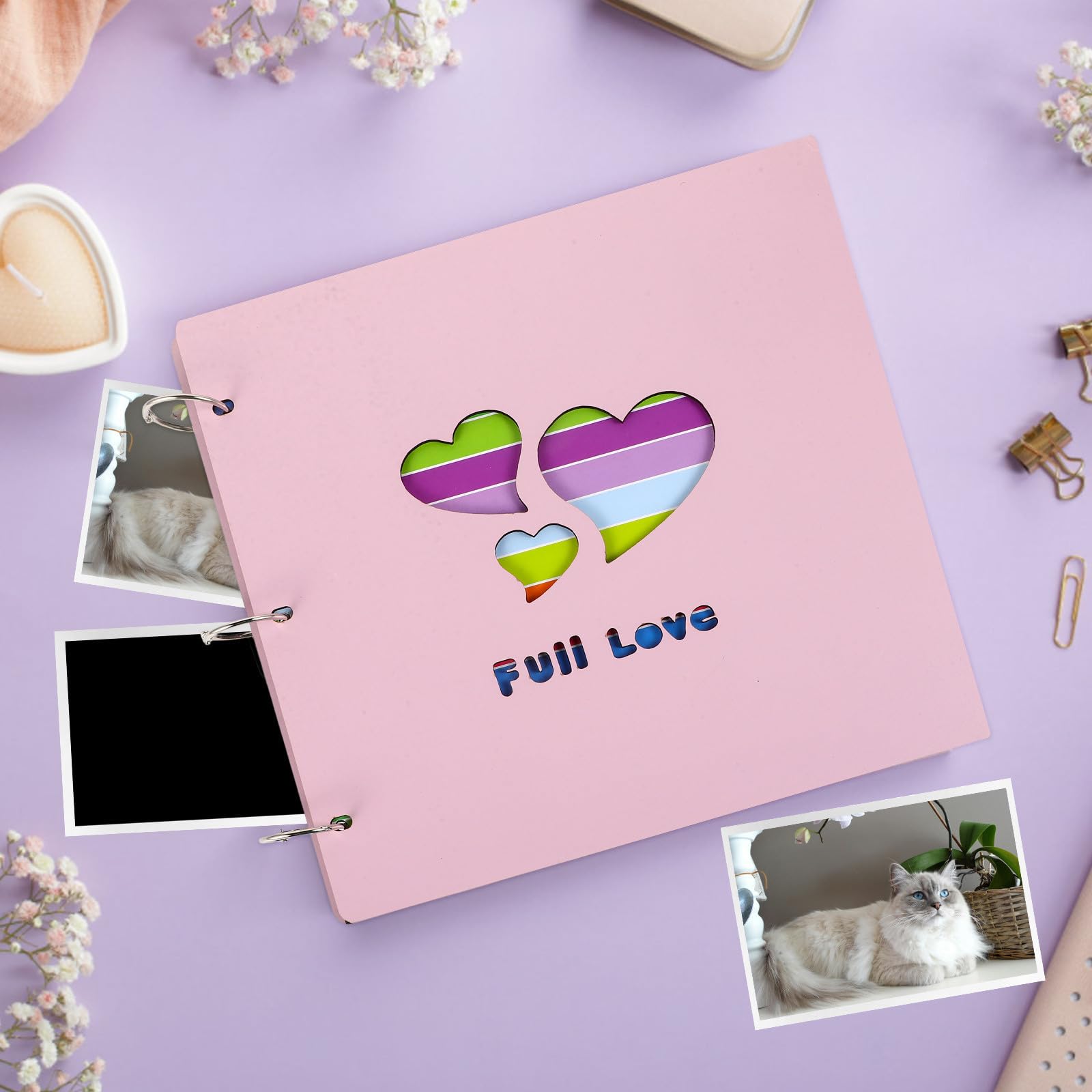 Álbum de Fotos de Madera Rosa DIY de 16 Pulgadas Forma de Corazón