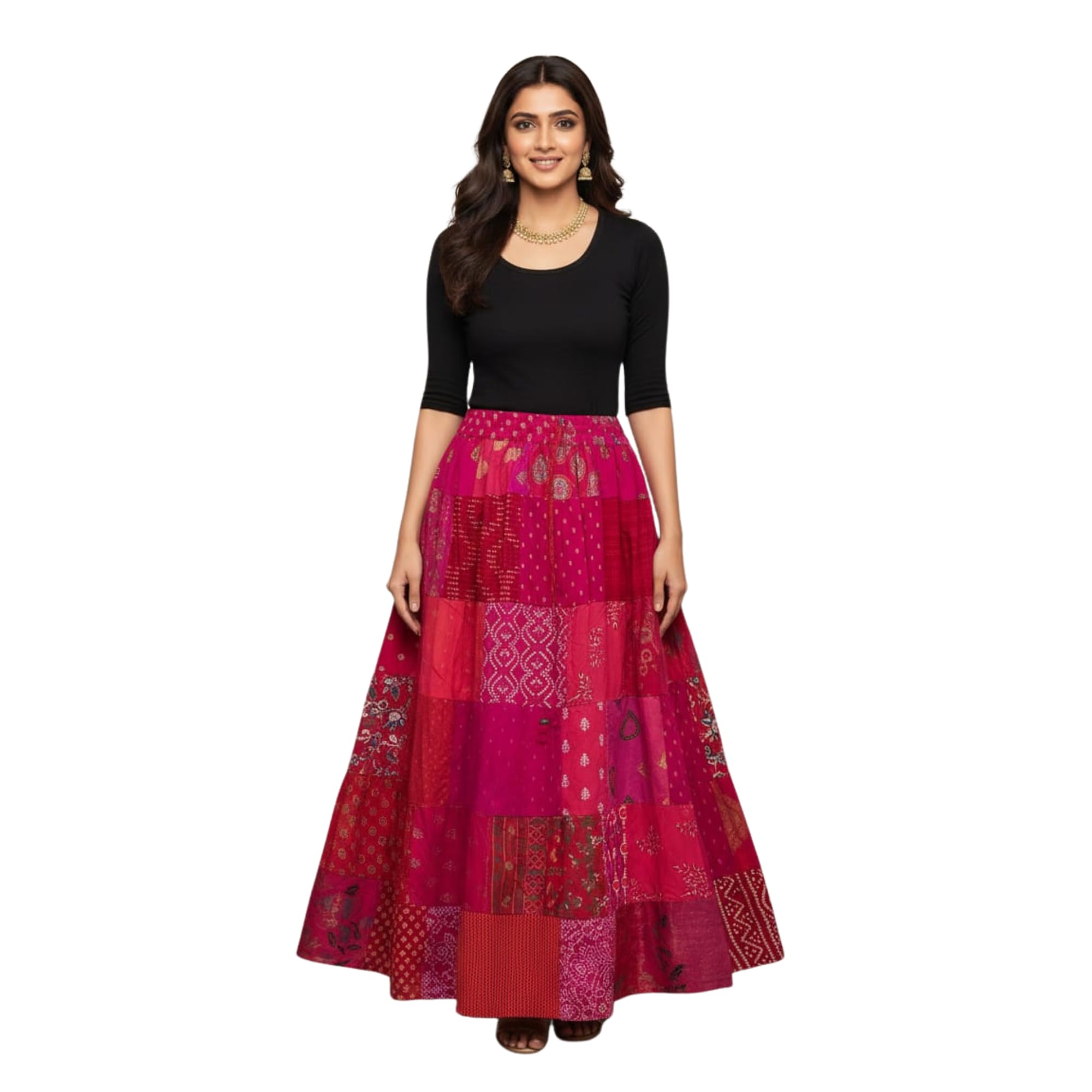 Women Rayon Patch Work Printed Long Skirt Ethnic Boho Style Casual Wear Maxi Skirt for Daily and Festive Use-picture-54