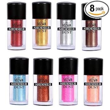 Vozwa 8 Pigmented Color Glitter Eyeshadow Palette, Shimmery Finish Sparkle Glitter Eyeshadow Palette, Long Lasting Eye Makeup for Party Makeup