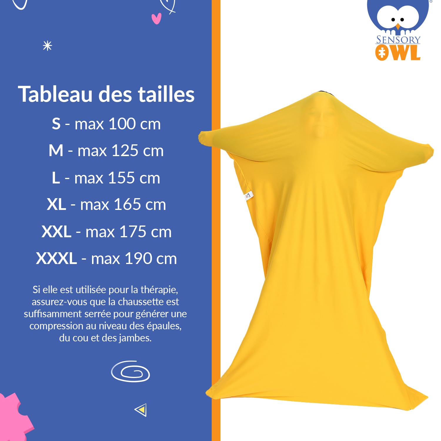 Full Body Sock - Soulagement du TDAH, de l'Autisme - du Stress et de l'Anxiété - Stimulation de la Pression Profonde - Jouet de Thérapie par l'exercice Sensoriel - Jaune, Taille L