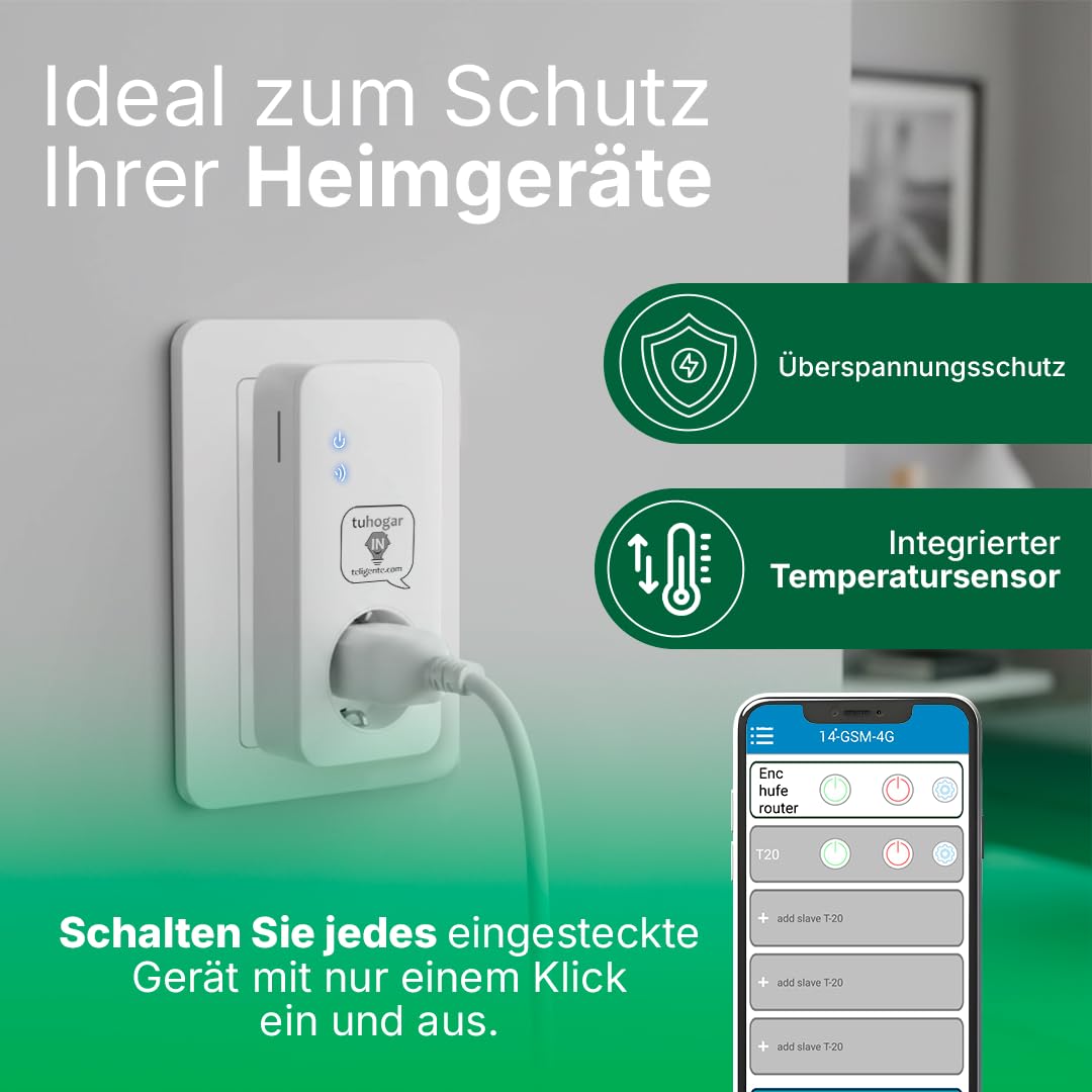 Intelligente Steckdose ohne Internet/WLAN | Benötigt GSM/4G-SIM-Karte | Mit Temperatursensor und Fernsteuerung per SMS, Anruf oder APP | Sofortige Benachrichtigung bei Stromausfall
