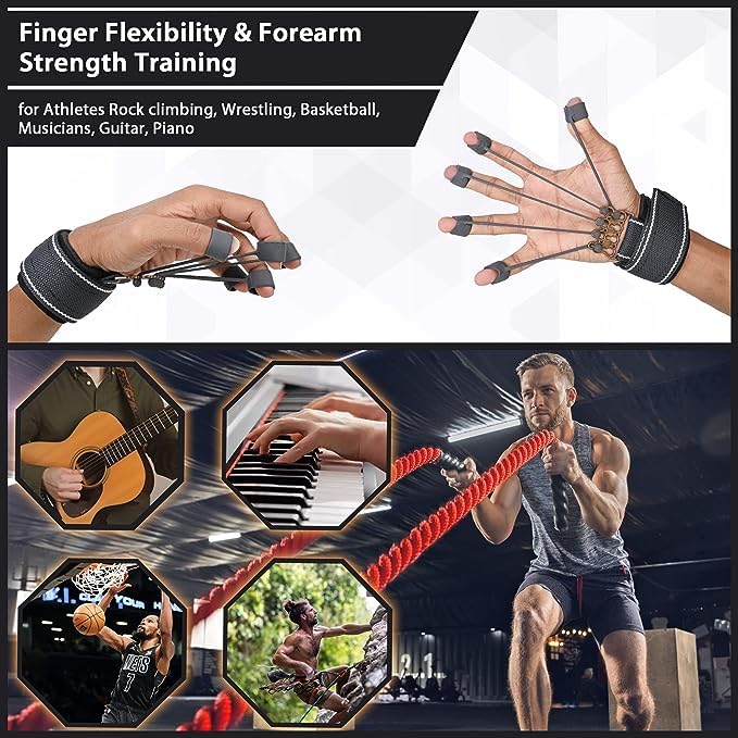 SUREFIT Finger Exerciser Hand Grip Strengthener for Fingers & Wrist Training Black Standard Size 1