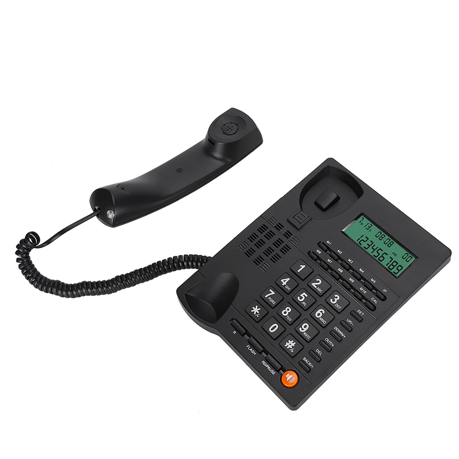 Fockety Schnurgebundenes Telefon, Festnetztelefon mit beleuchtetem Display, Anrufer-ID, Anrufbeantworter und Einstellbarer Lautstärke, schnurgebundenes Tischtelefon für Zuhause, Büro, Hotel (Schwarz)
