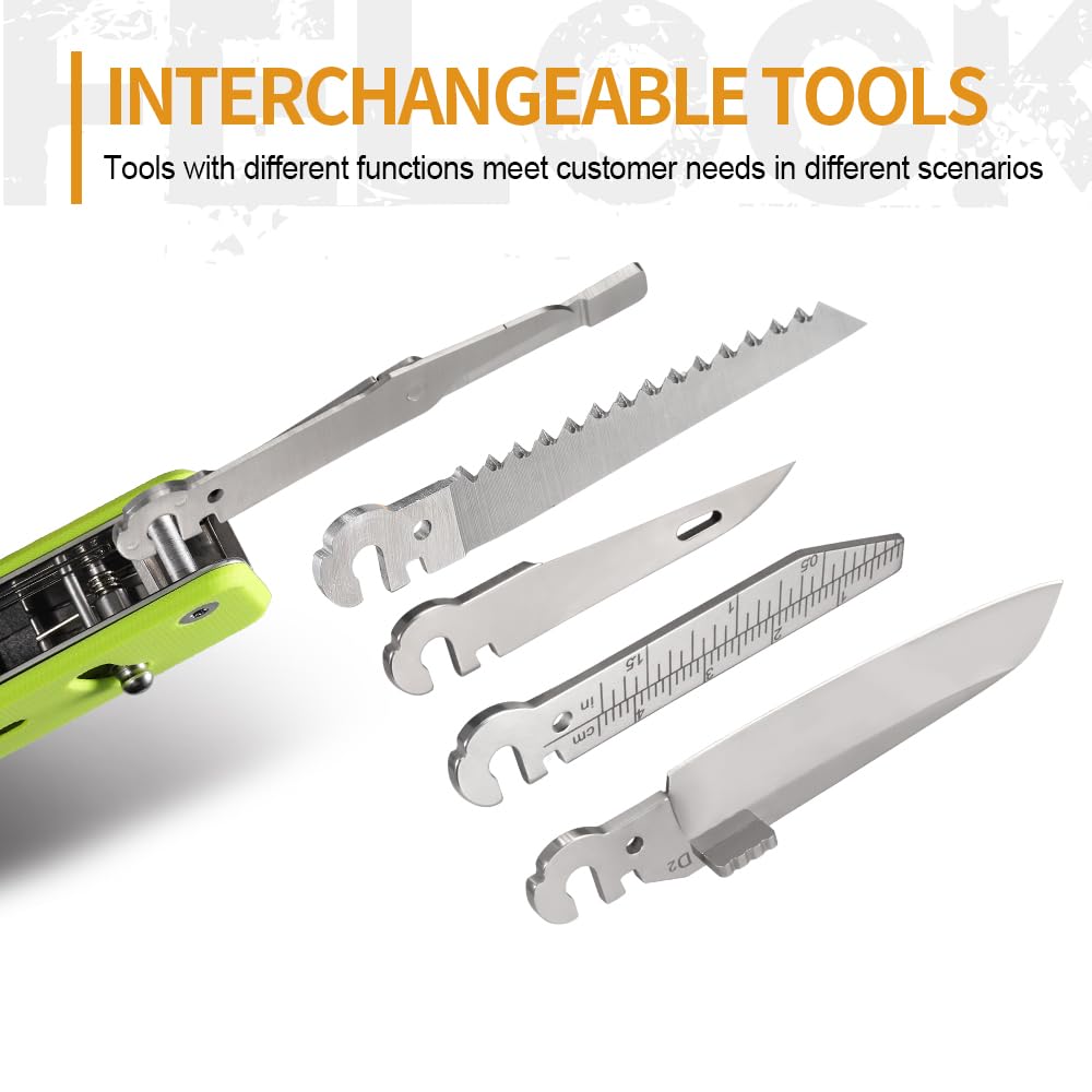 ROXON Utensile tascabile modulare S503G Flex Companion (Verde neon) | Dotato di 8 strumenti essenziali preinstallati (portainserti da 1/4", lama in acciaio D2, cacciavite, sega, forbici, ecc.)