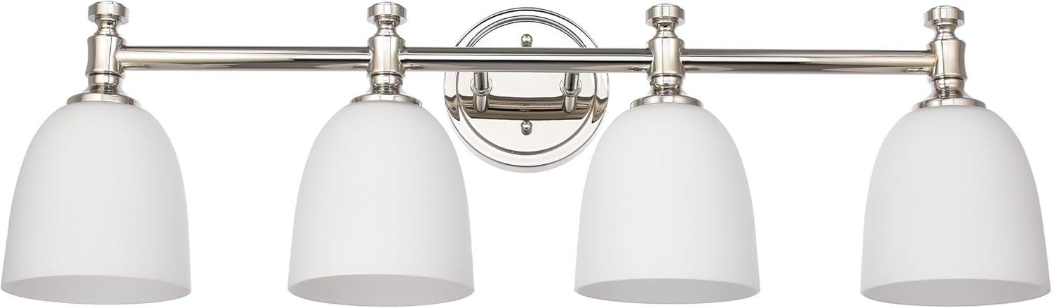 Bathroom Vanity Light, 4-Light Bathroom Light Fixtures Over Mirror, Traditional Vanity Lights for Living Room, Milk White Bell Glass Shades, Standard E26 Base, Polished Nickel Polished Nickel 4-Light