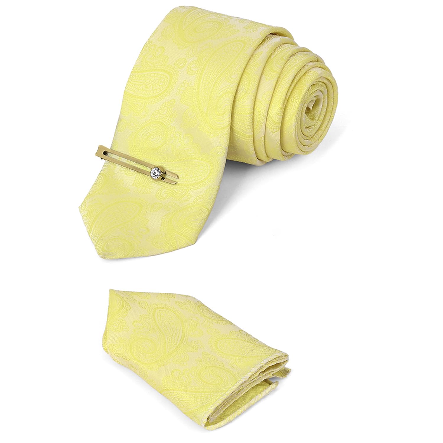 LOUIS STITCHMens Yellow Italian Silk Necktie Set Incl Pocket Square Golden Tiepin American Style Formal Tie Gift Set for Men (TEGP-YL03__)