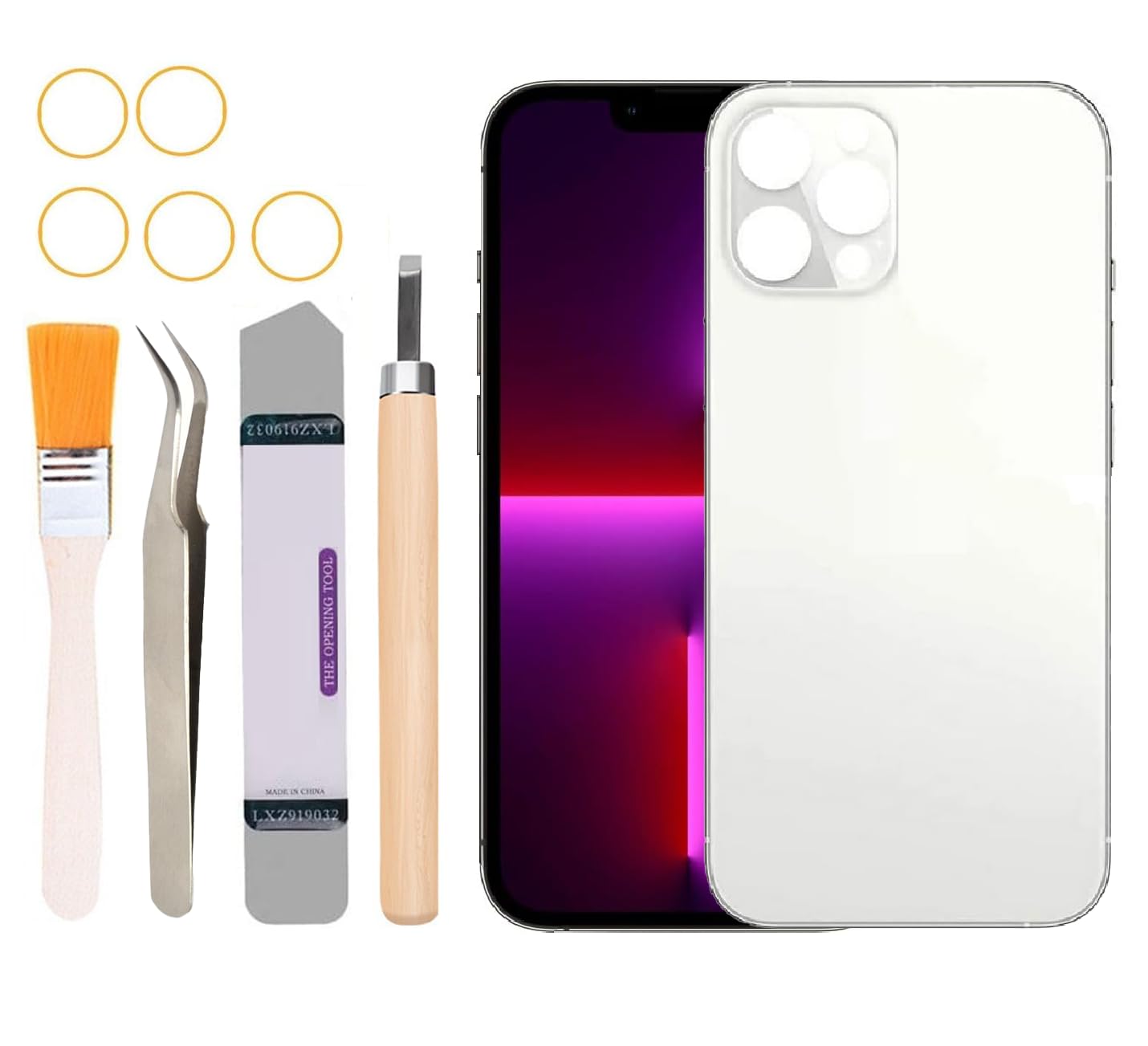 Yuntunele Back Covers Glass Replacement Compatible with iPhone 13 Pro Max 6.7 inches All Carriers with Professional Tool Set (White)