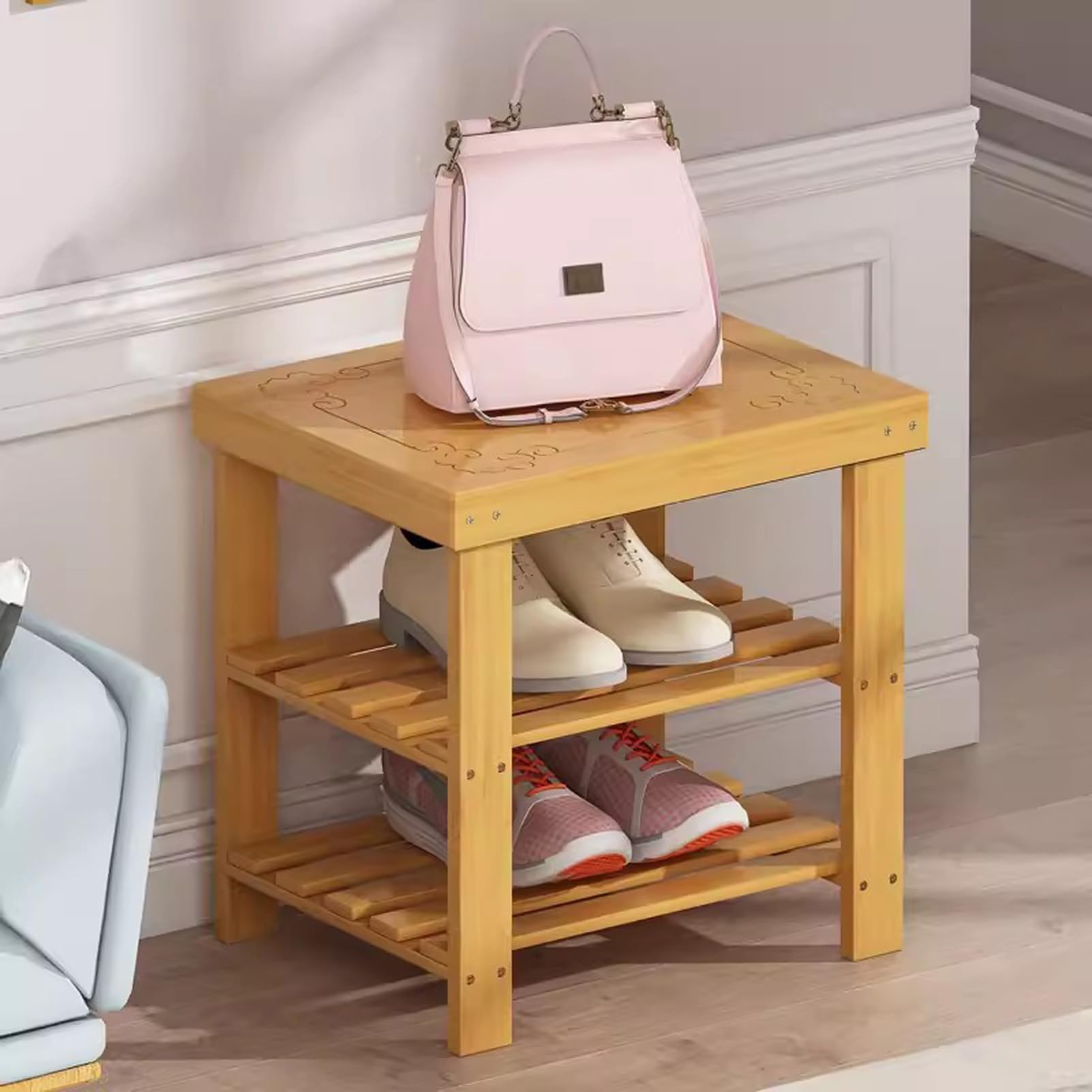 Banc à chaussures en bambou d'entrée : l'élégance du bois naturel
