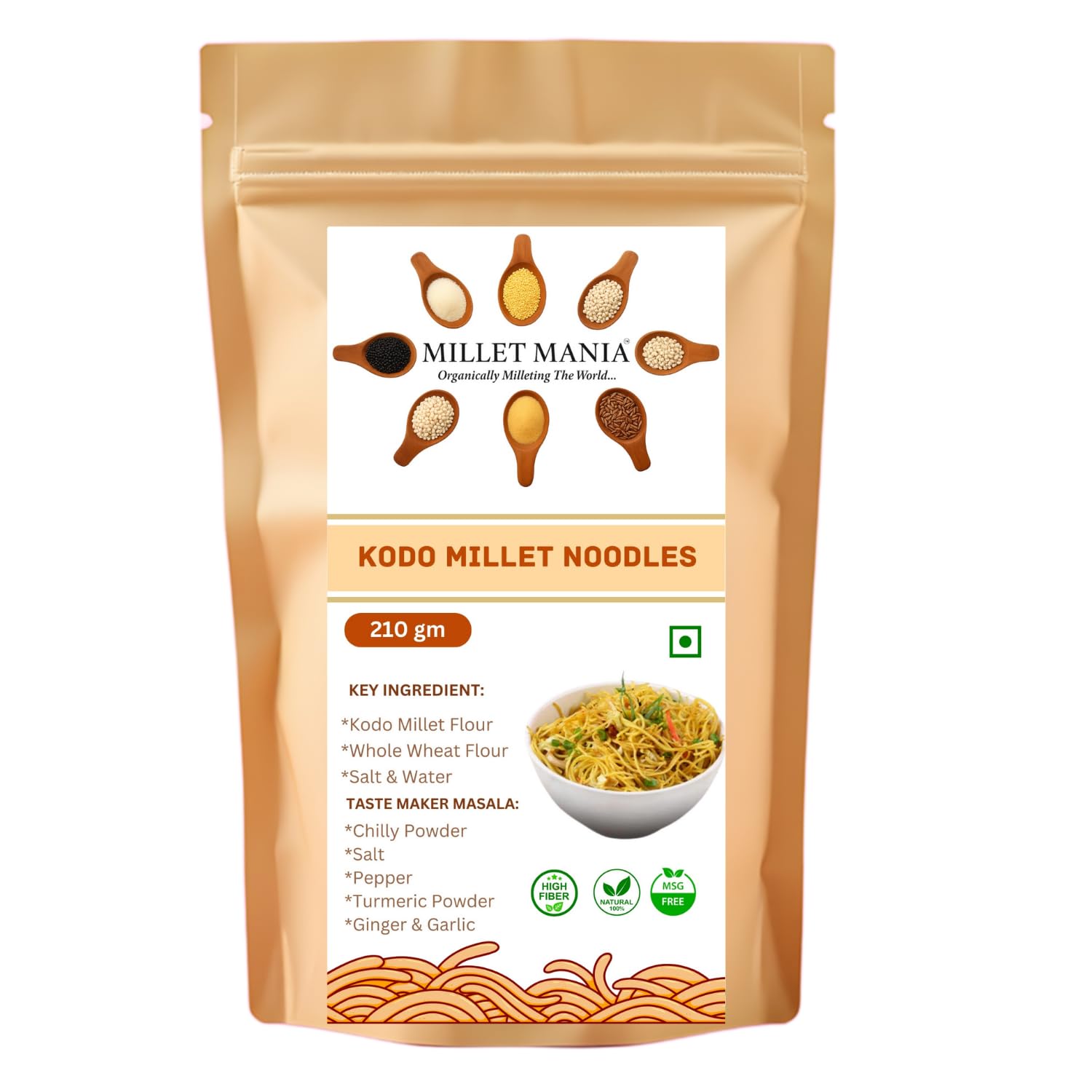 Millet Mania Kodo Millet Noodles | Nutrient-Packed, Gluten-Friendly & High-Fiber Instant Noodles with Traditional Taste | Healthy, Quick-Cooking Snack for Kids, Adults & Seniors | 210g (Pack of 1)