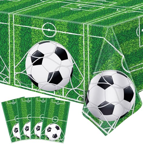 Lot de 4 nappes de fête de football, thème football, sport, nappe de sport, nappe pour tables rectangulaires, tables de football, thème de football,...