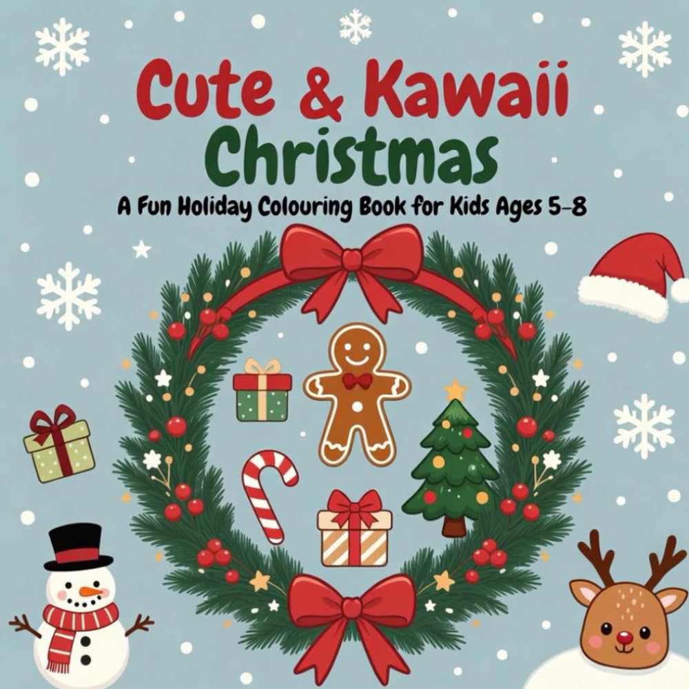 Cute & Kawaii Christmas: A Fun Holiday Colouring Book for Kids Ages 5–8: 30 Adorable Christmas Scenes with Santa, Elves, Reindeer & Winter Magic