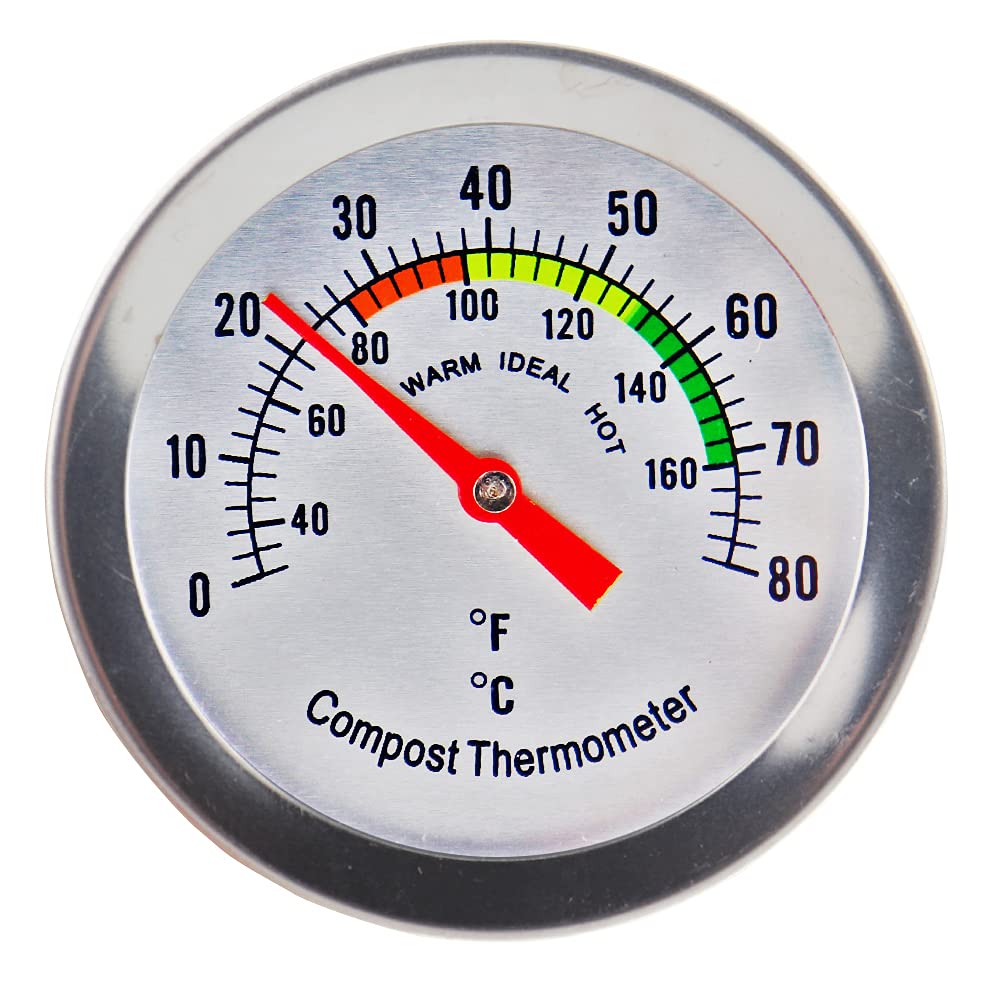 Termómetro de compostaje con esfera de acero inoxidable, ideal para