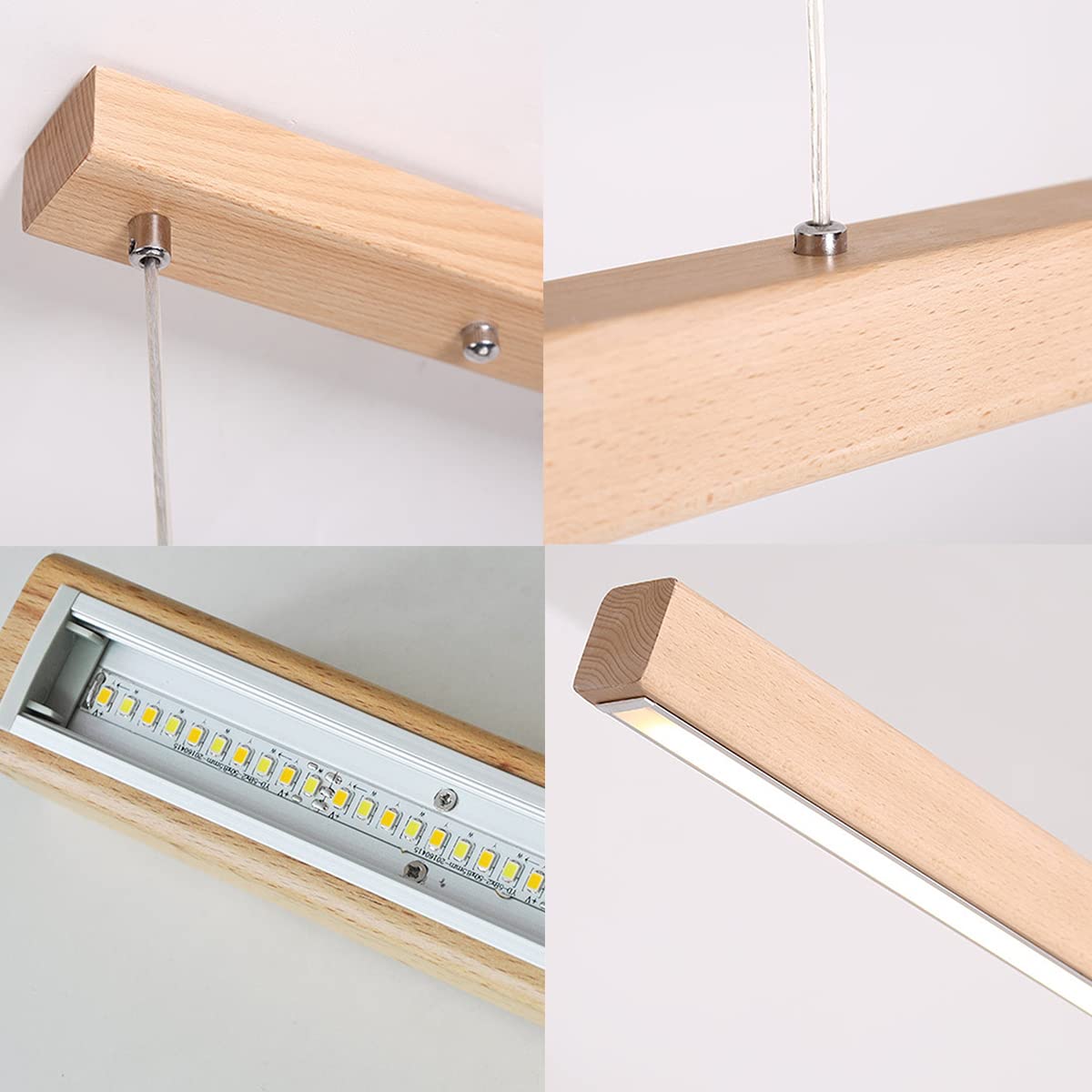 Bellastein LED Holz Pendelleuchte Moderne Dimmbare Linear Design Hängeleuchte mit Fernbedienung Esstisch Hängelampe Höhenverstellbar Esszimmer Büro Wohnzimmer Kronleuchter (Farbe Walnuss, L100cm)