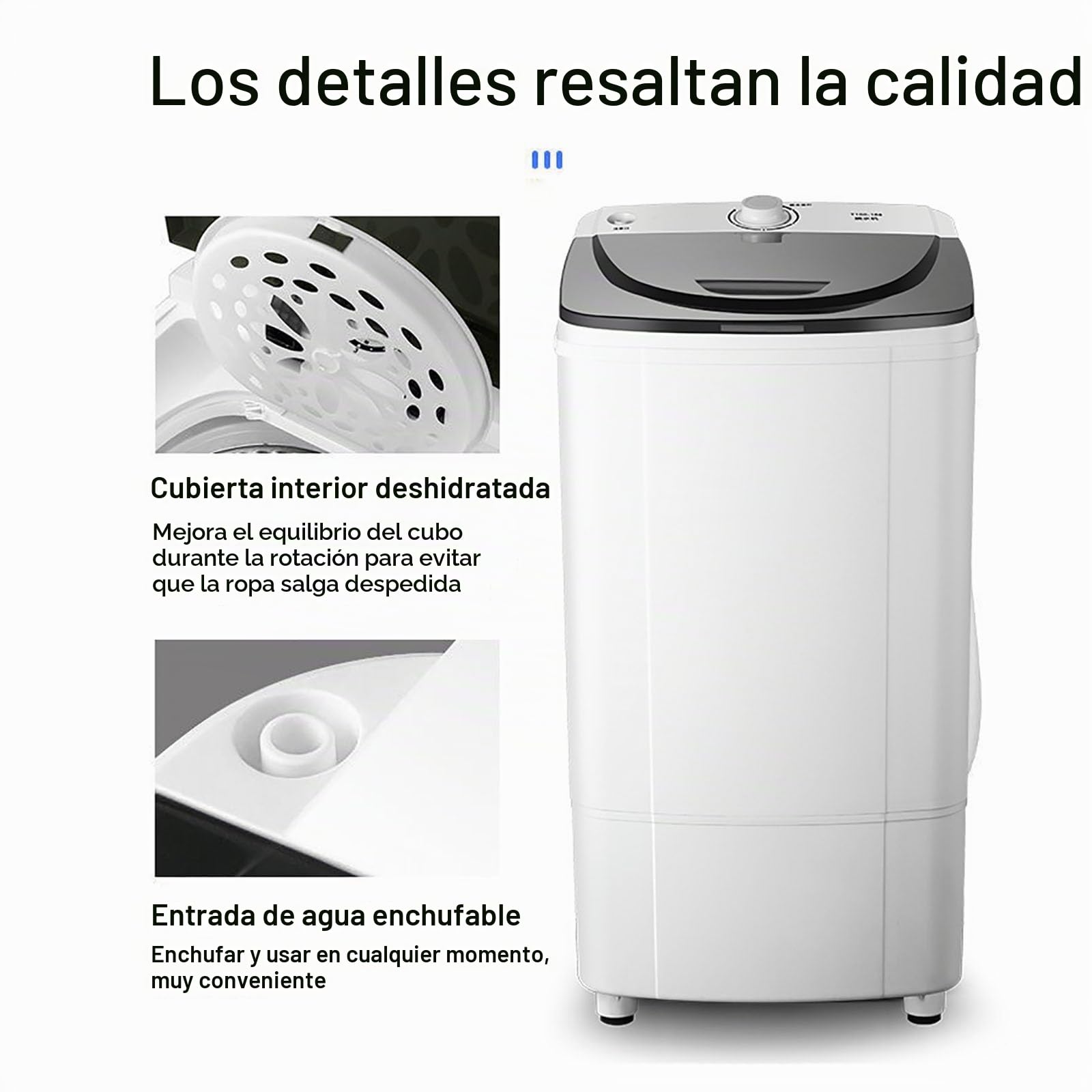 Secadora portátil con tambor de acero inoxidable, ciclo de 5 minutos de eficiencia energética, ideal para espacios compactos y uso al aire libre