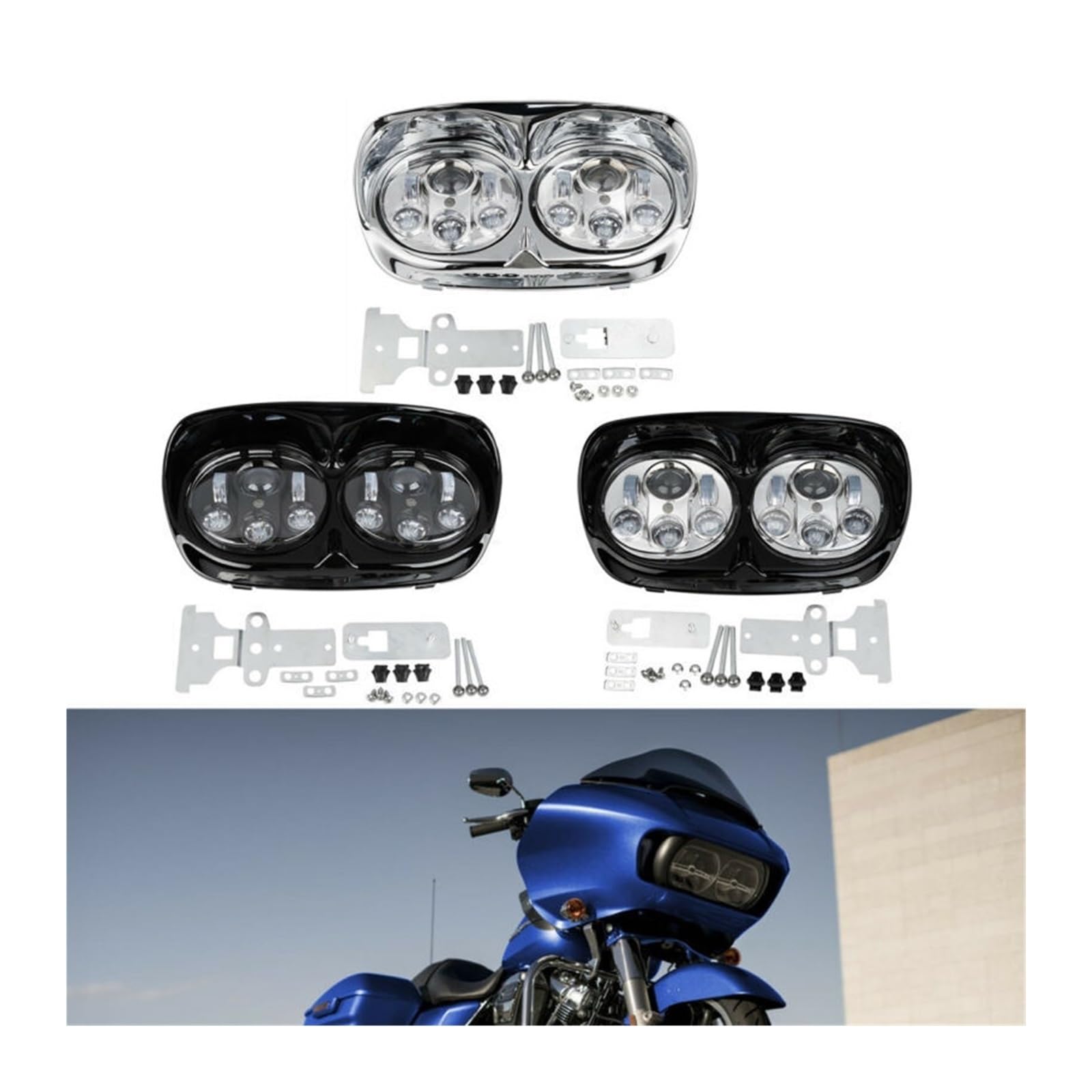 Motorcycle 5 3/4 LED Headlight Projector Lamp Compatible With Harley Road Glide FLTR 1998-2013 2012(Chrome Black)