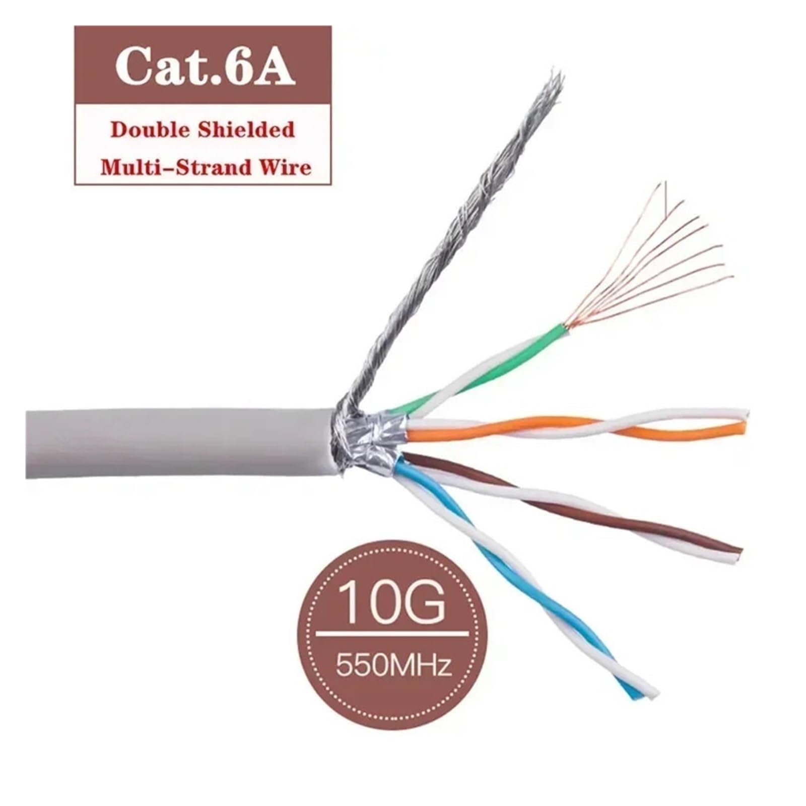 Câble Ethernet Cat6a 26AWG, longueurs 30 m, 50 m, 100 m et 100 m, gris, installation S/FTP, double blindage, fil réseau en cuivre massif(20M)