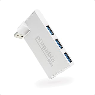 Plugable USB Hub, Rotating 4 Port USB 3.0 Hub, Driverless Powered USB Hub (Compatible with Windows, macOS & Linux, USB 2.0 Backwards Compatible)