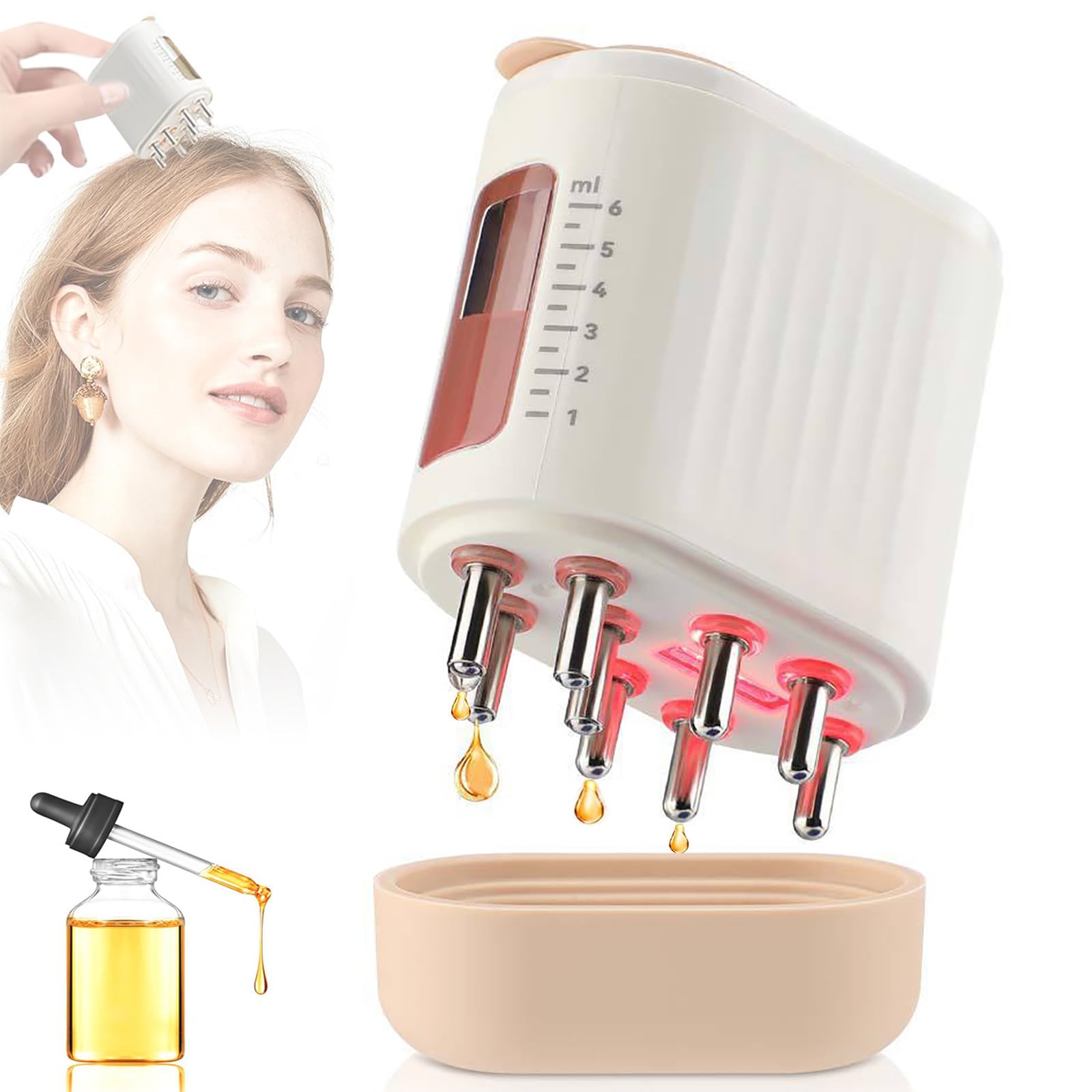 Massaggiatore Elettrico per Cuoio Capelluto, 2 in 1 - Spazzola per Massaggio E Applicatore per Cuoio Capelluto, Luce Rossa 625nm, per La Cura dei Capelli, Applicazione di Oli Essenziali