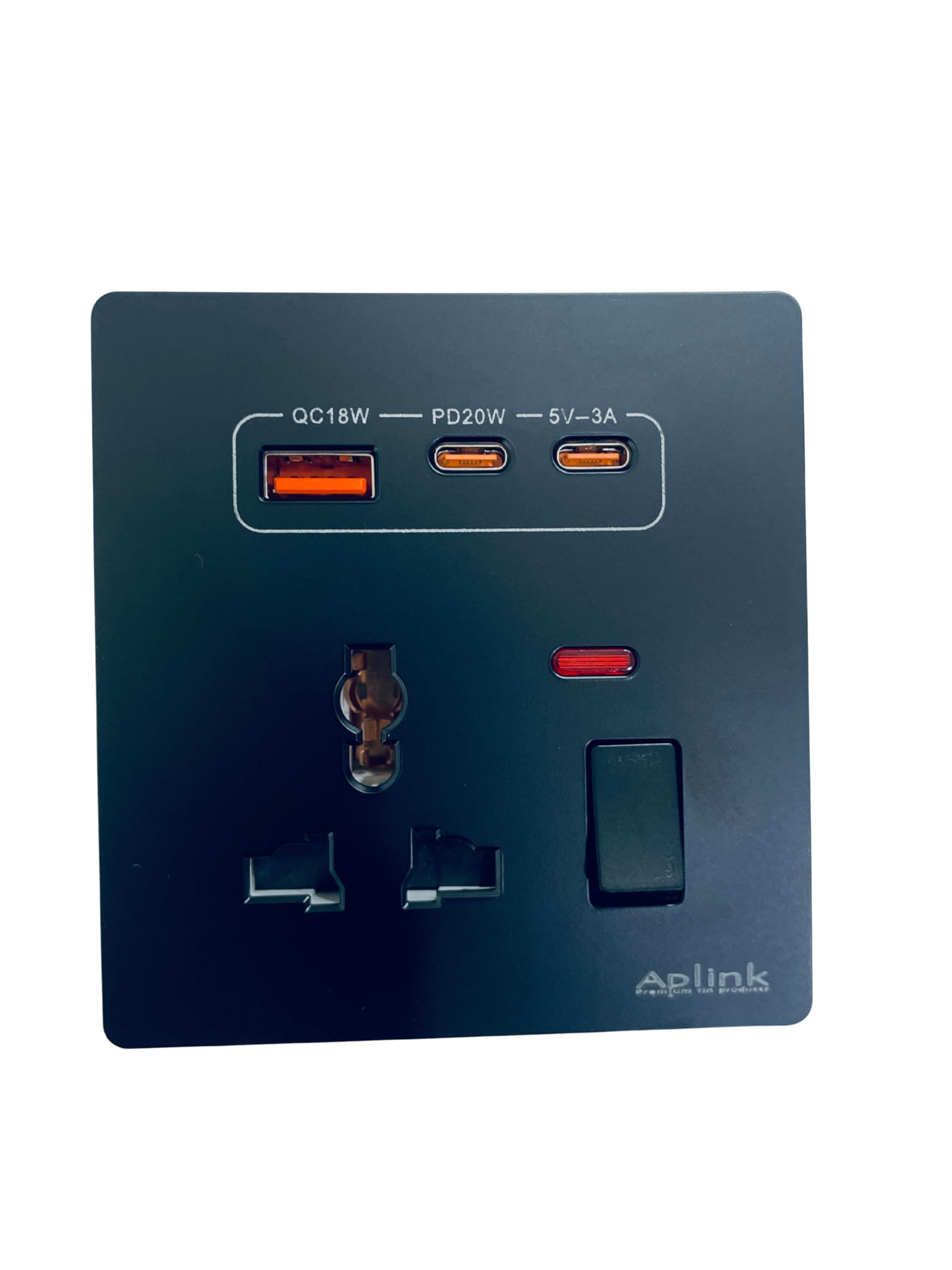 APLINK PD20W Wall Socket Type C & QC18W 3 A USB Wall Socket Wall Charger with Universal socket with switch control USB Charger for Home and Office,WITH BACK BOX(BLACK)-picture-34