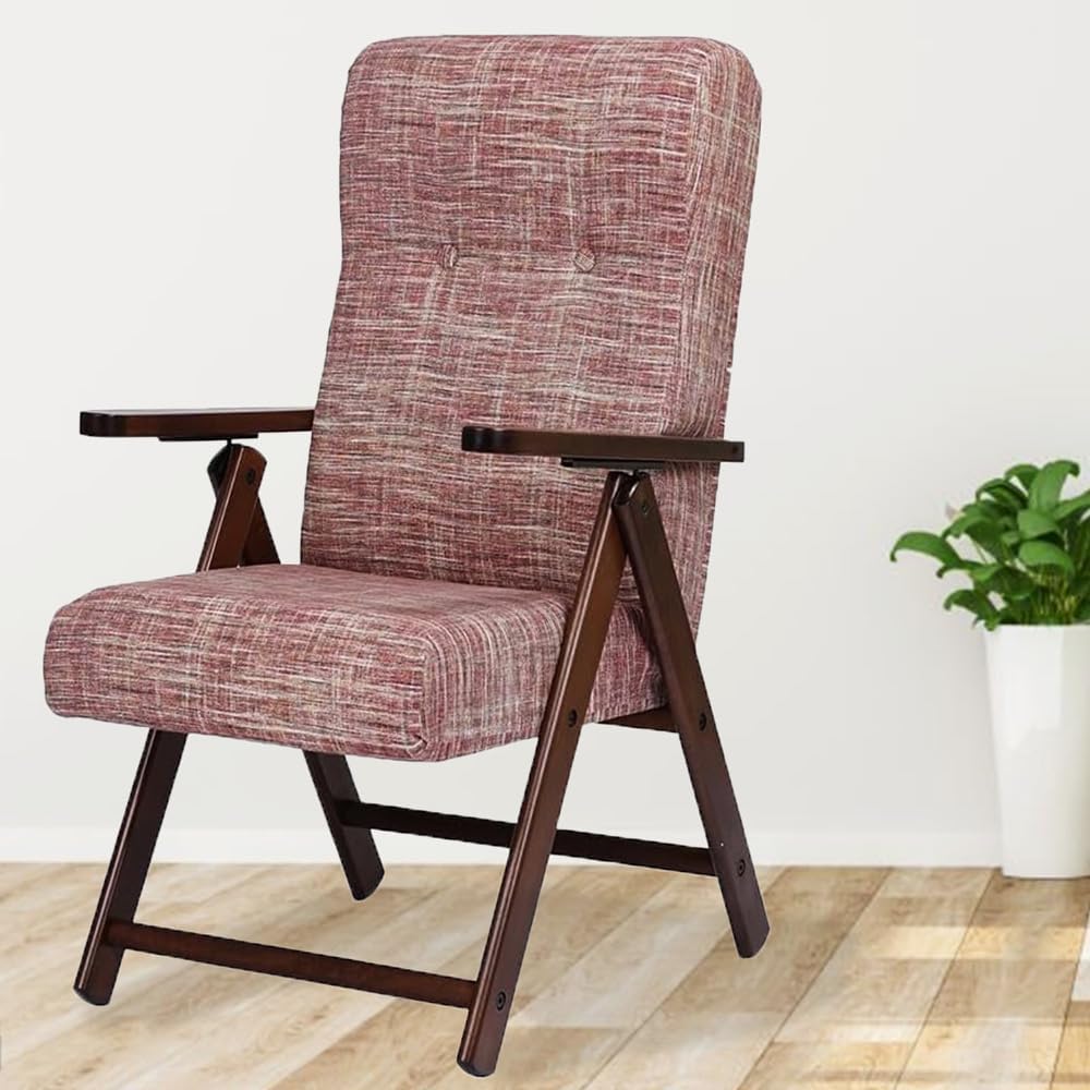 PALUPLUS Poltrona Molisana Reclinabile, Misura 62x67x109 cm, Schienale Regolabile in 4 Posizioni, Struttura e Braccioli in Legno di Faggio, Sedia per casa, Portata 110Kg -221C (Rosso Striato)