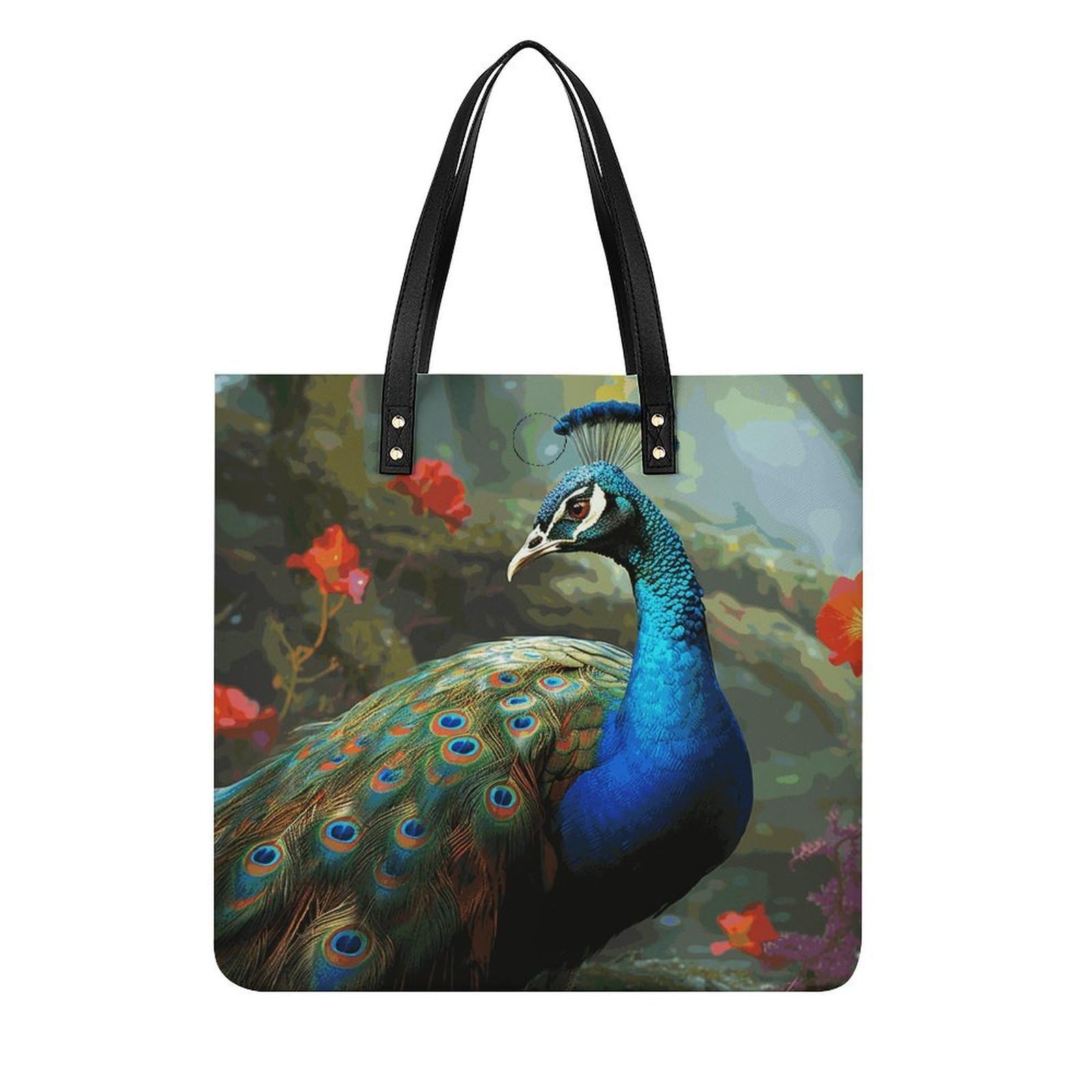 Colorful Peacock Tote Bag PU Leather Handbag Large Capacity Crossbody Purse Beautiful Shoulder Bag for Daily Travel Shopping