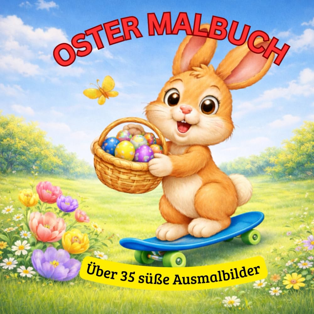 Mein süßes Oster-Malbuch: 30 Ausmalbilder + kleine Oster-Geschichte für Kinder 3–6 Jahre