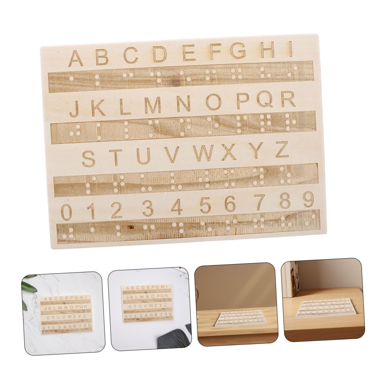 Toddmomy Tablero de Alfabeto Braille de Madera para Niños Ciegos, Herramienta de Enseñanza Táctil Ligera con 3 Piezas para Aprender Braille Fácilmente en Casa Color Aleatorio