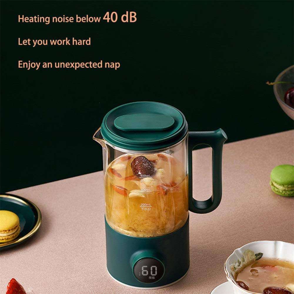 Hervidor eléctrico para té de Vidrio de 0,4 l con ajustes preestablecidos Variables, Tetera de un Toque, 500 W, infusor de té y Fondo, Apagado automático y protección en seco para hervir, li