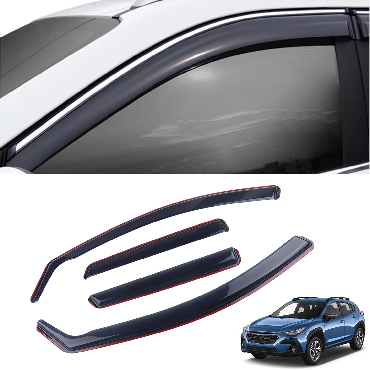 4 Pieces in-Channel Extra Durable Rain Guards Fit for 2024 2025 Subaru Crosstrek,Window Deflectors,Window Visors (Smoke Black)