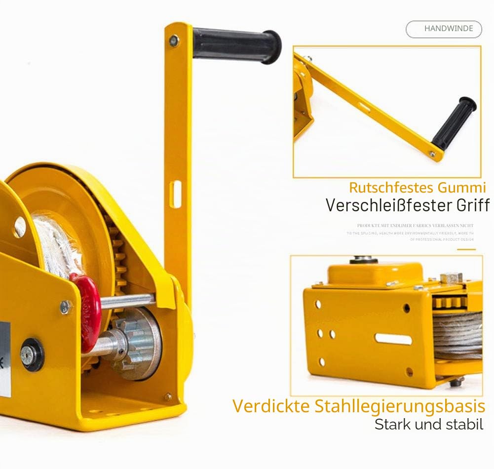 Hand-seilwinde, Profi Seilwinde Bootswinde Handwinde mit Drahtseil und Haken, 1200lbs/1800lbs, Handseilzug Forstseilwinde für Pickup Trucks Anhänger, 8m/15m/20m/30m1200lbs-30m
