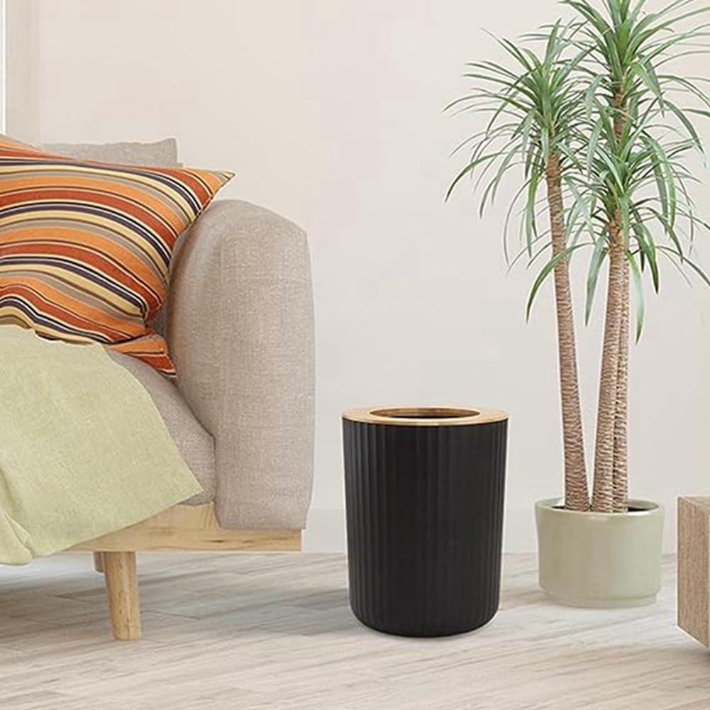 Juego de Accesorios de Baño de 8 Piezas, Bambú y Madera, Resistente al Agua, Color Negro, Diseño Contemporáneo